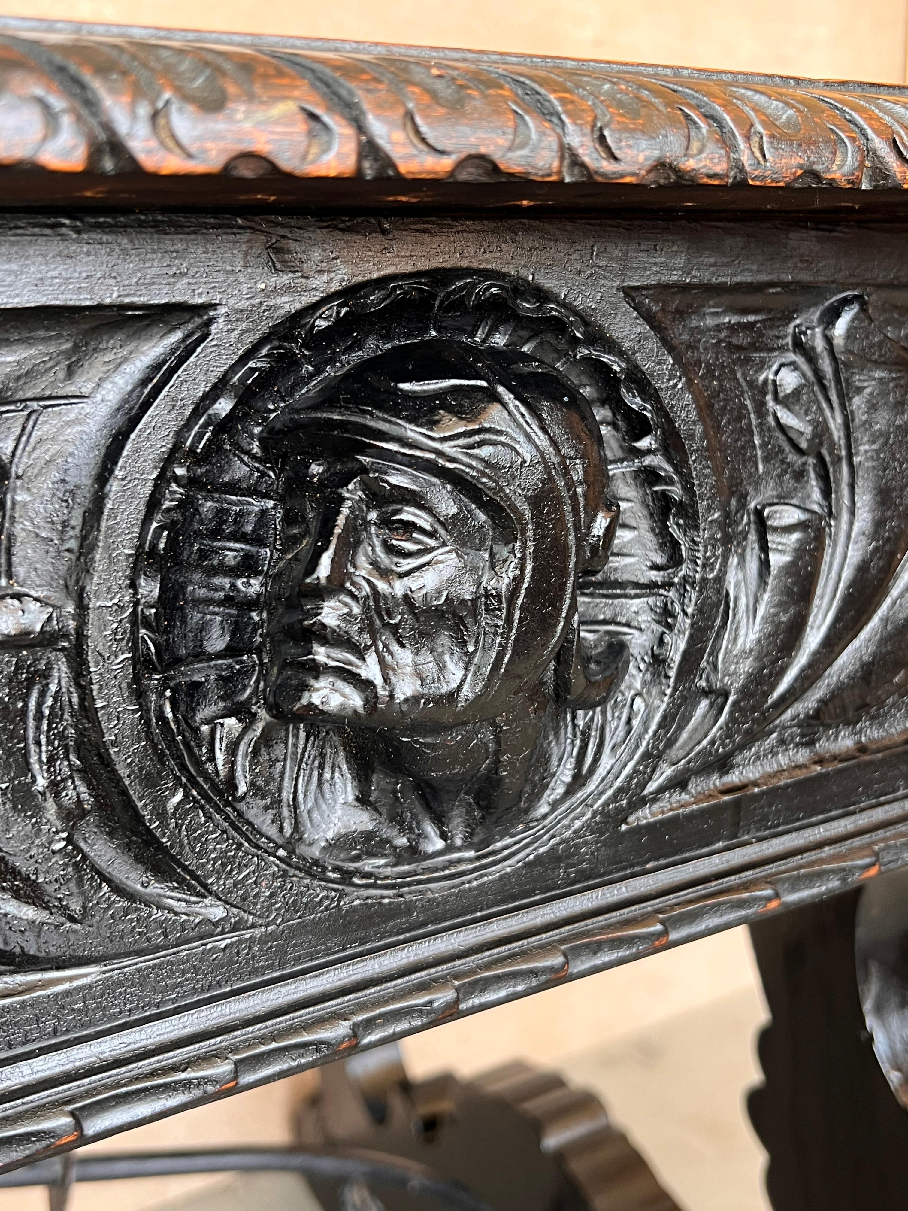 19th Spanish Carved Walnut Renaissance Library / Writing or Desk Table 5