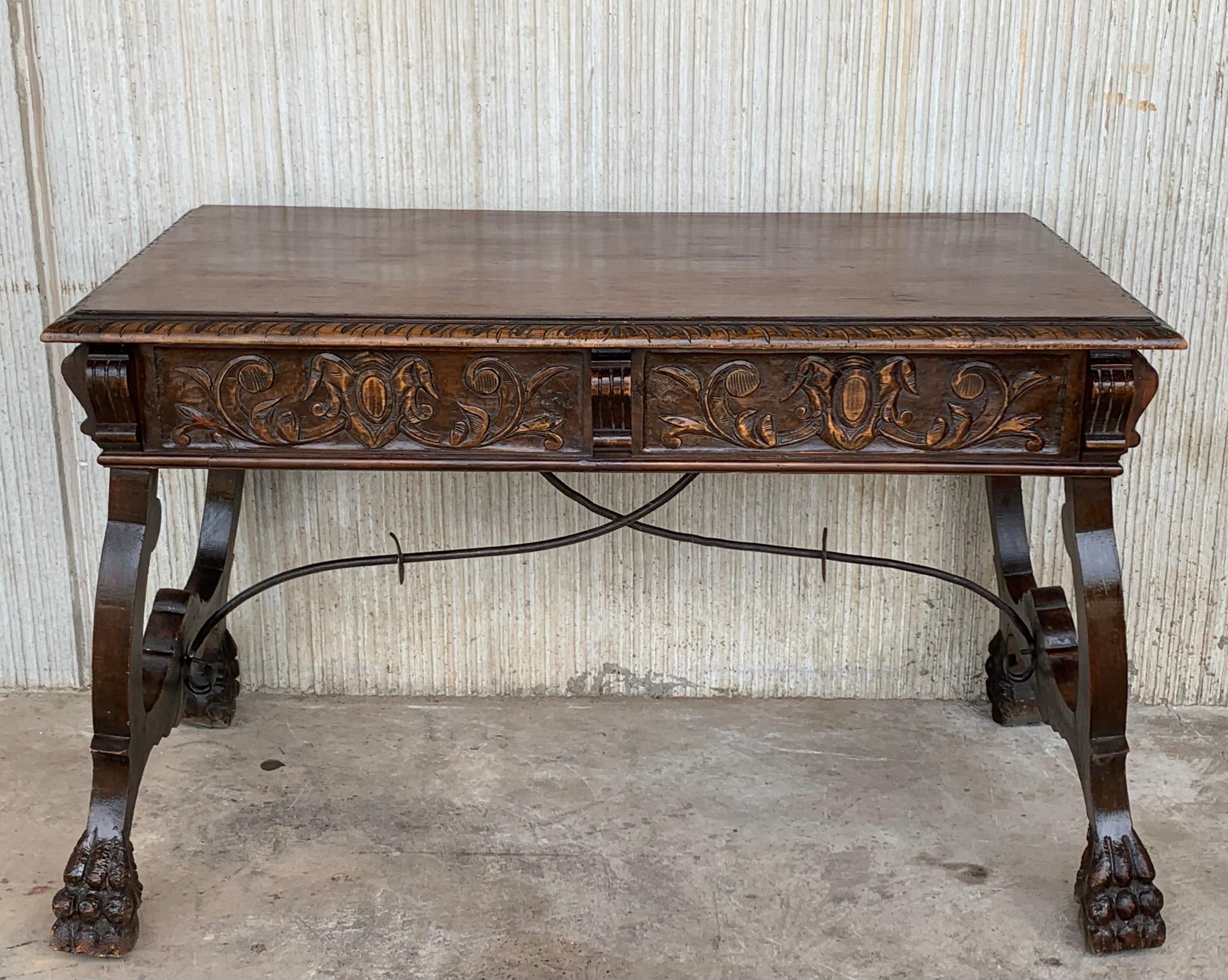 19th Spanish Carved  Walnut Renaissance Library / Writing or Desk Table 6