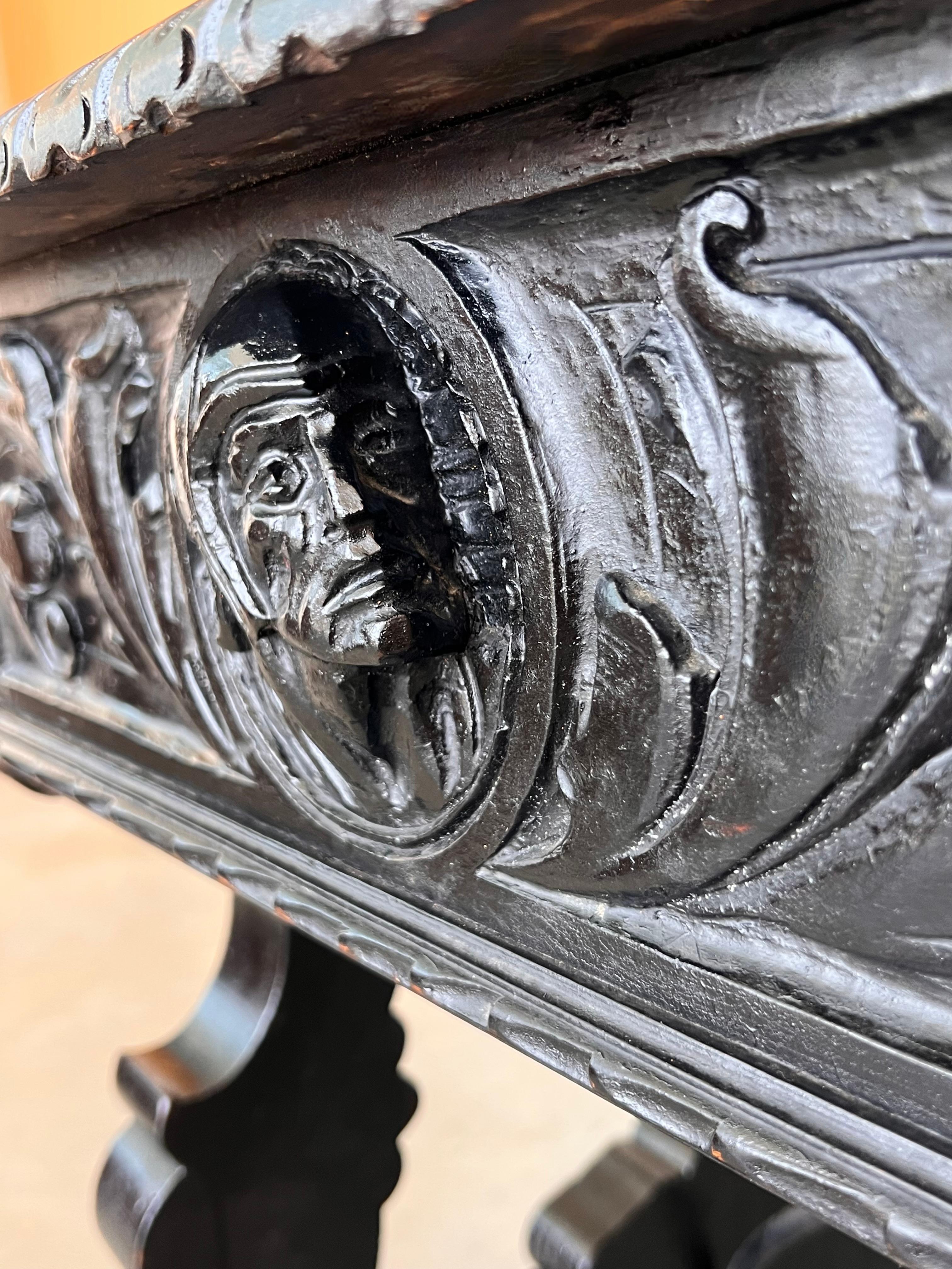 19th Spanish Carved Walnut Renaissance Library / Writing or Desk Table 6