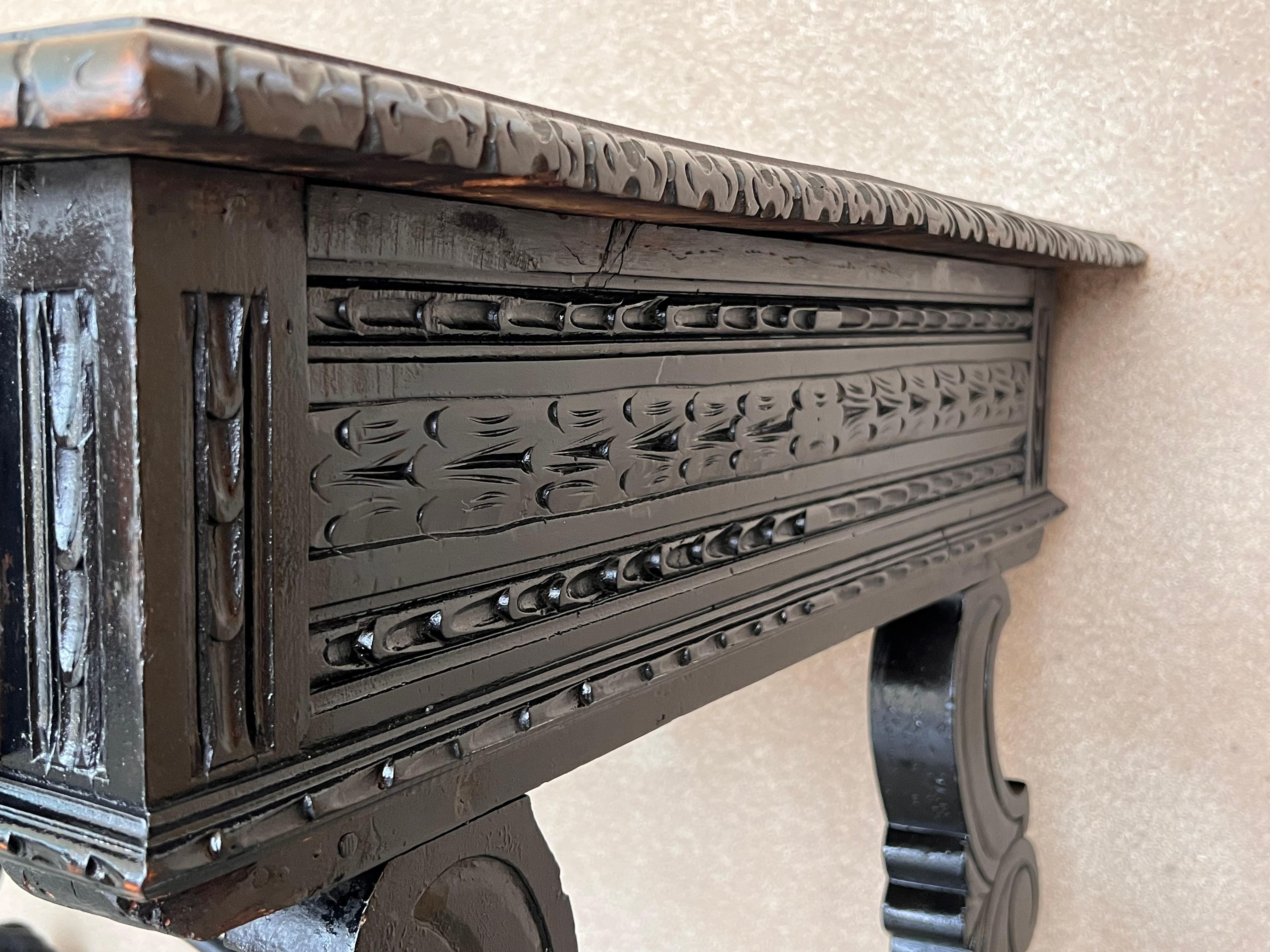 19th Spanish Carved Walnut Renaissance Library / Writing or Desk Table 7