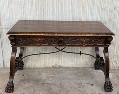 19th Spanish Carved  Walnut Renaissance Library / Writing or Desk Table