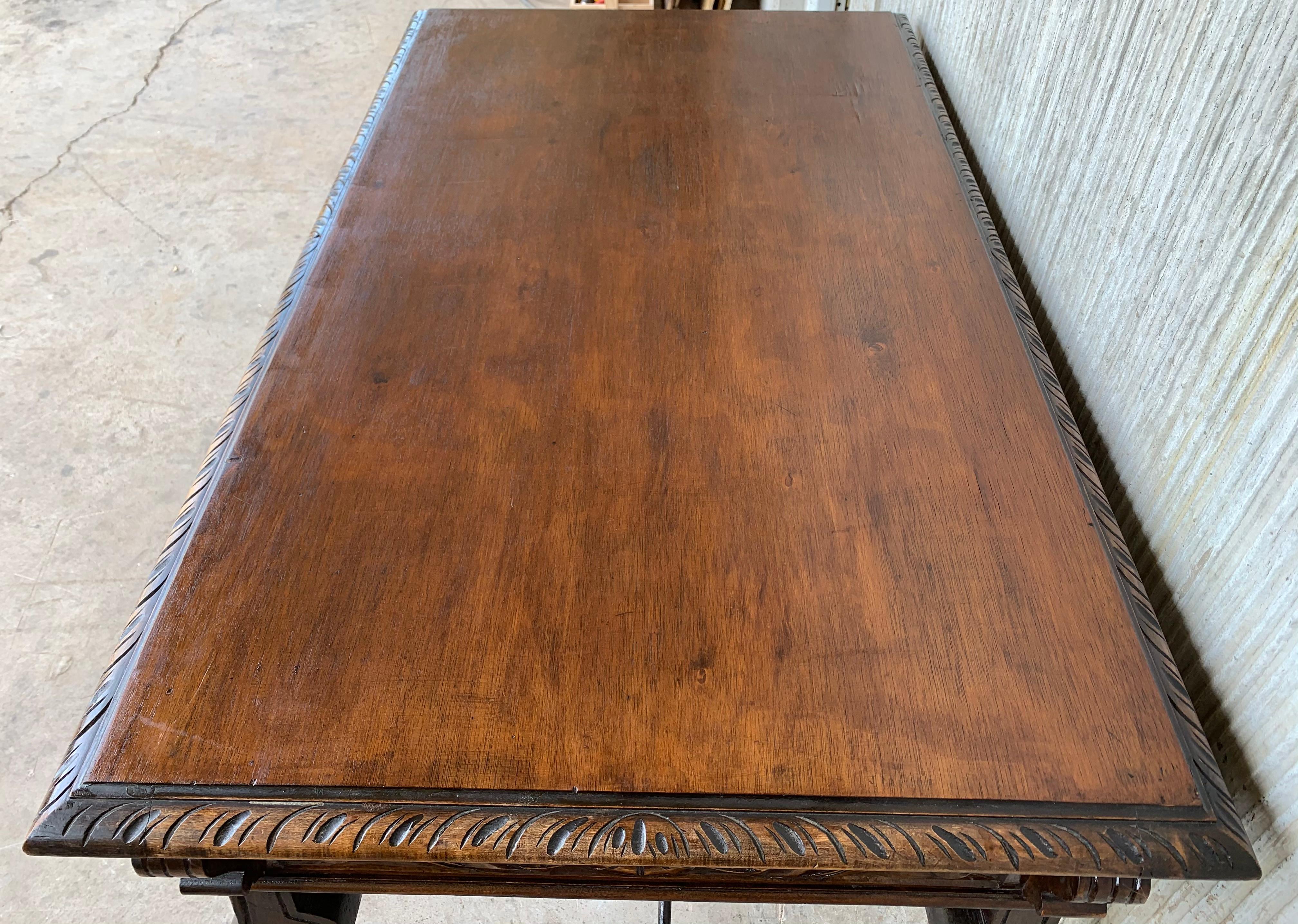19th Spanish Carved  Walnut Renaissance Library / Writing or Desk Table In Good Condition In Miami, FL