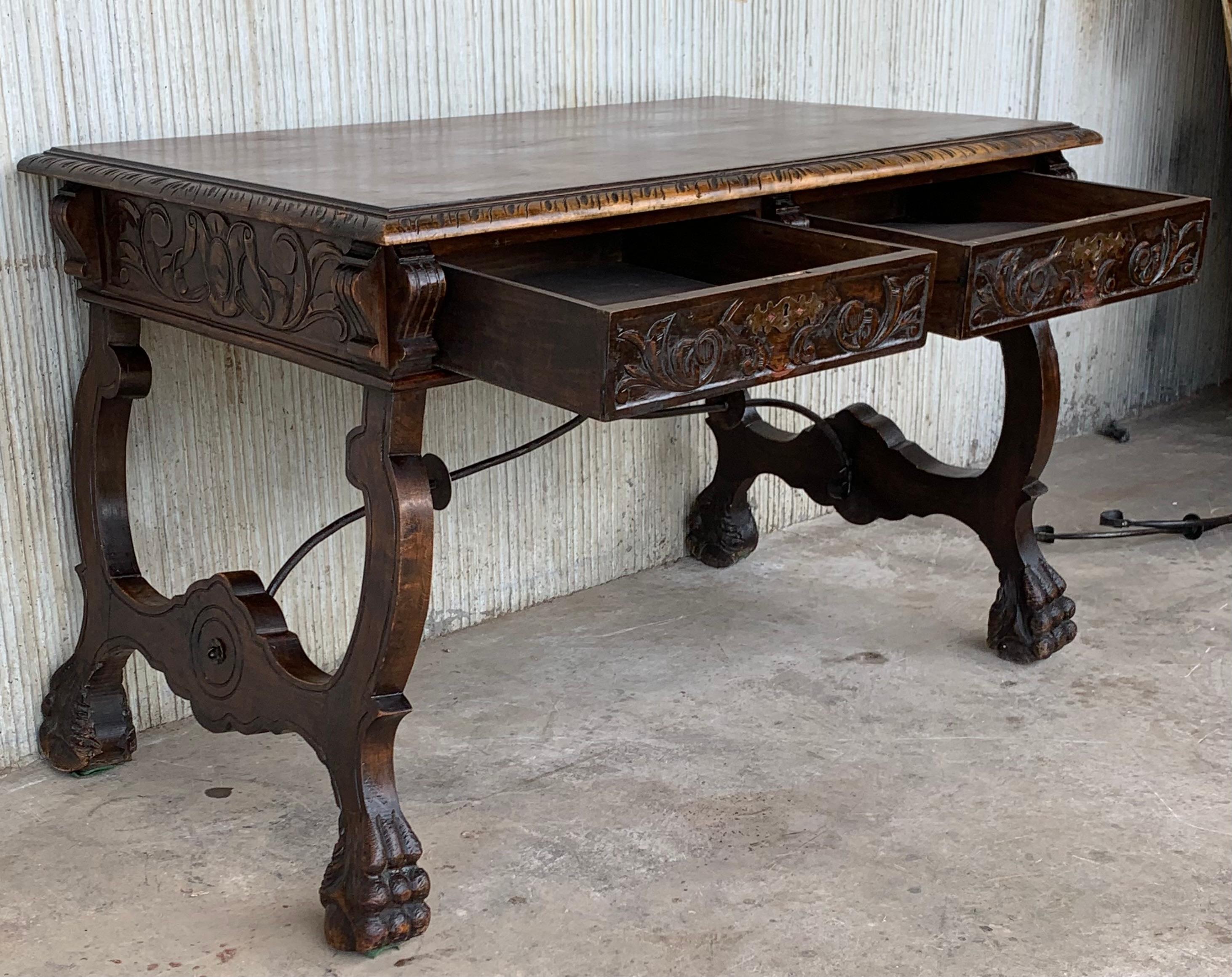 19th Century 19th Spanish Carved  Walnut Renaissance Library / Writing or Desk Table