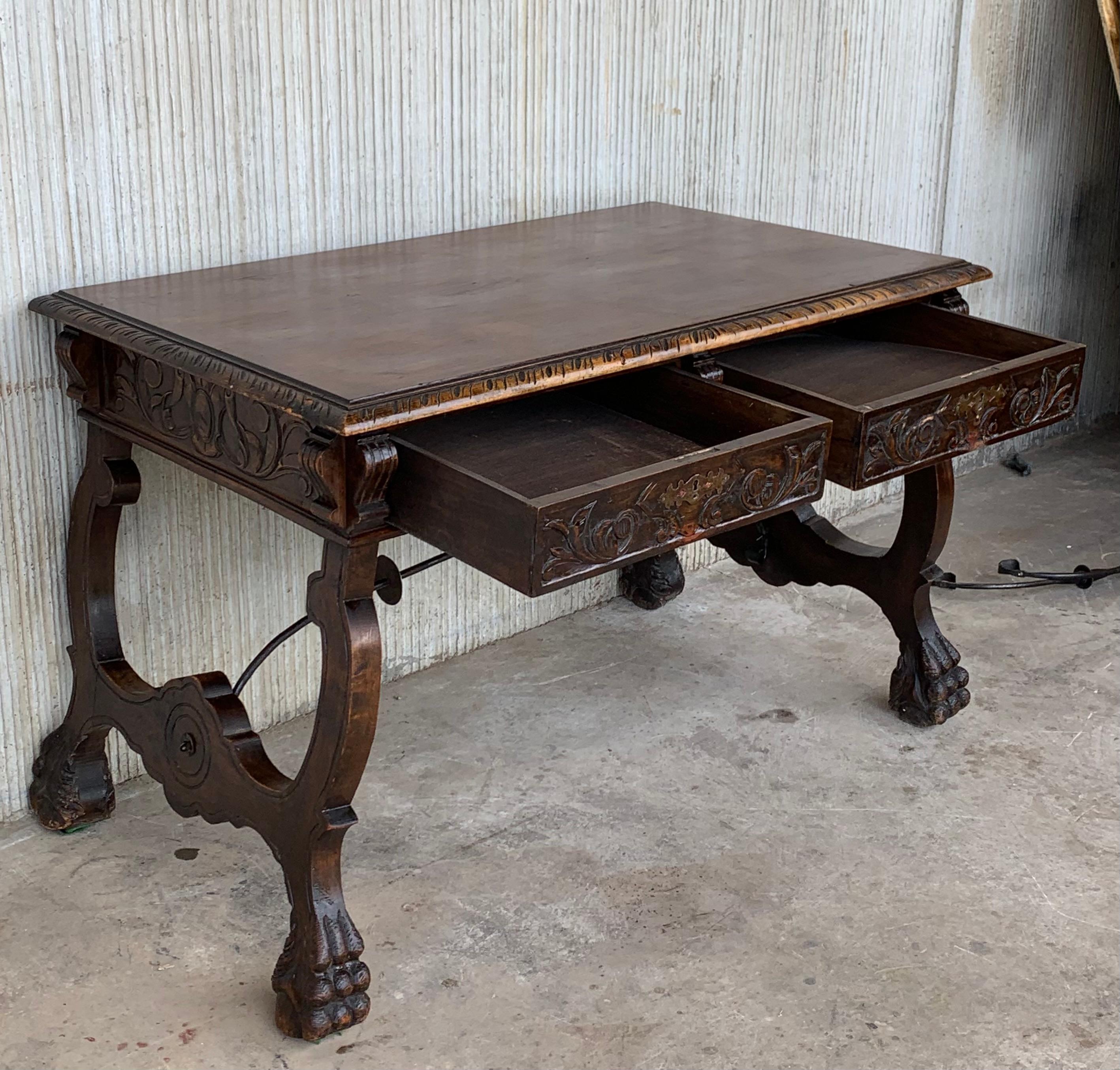 19th Spanish Carved  Walnut Renaissance Library / Writing or Desk Table 1