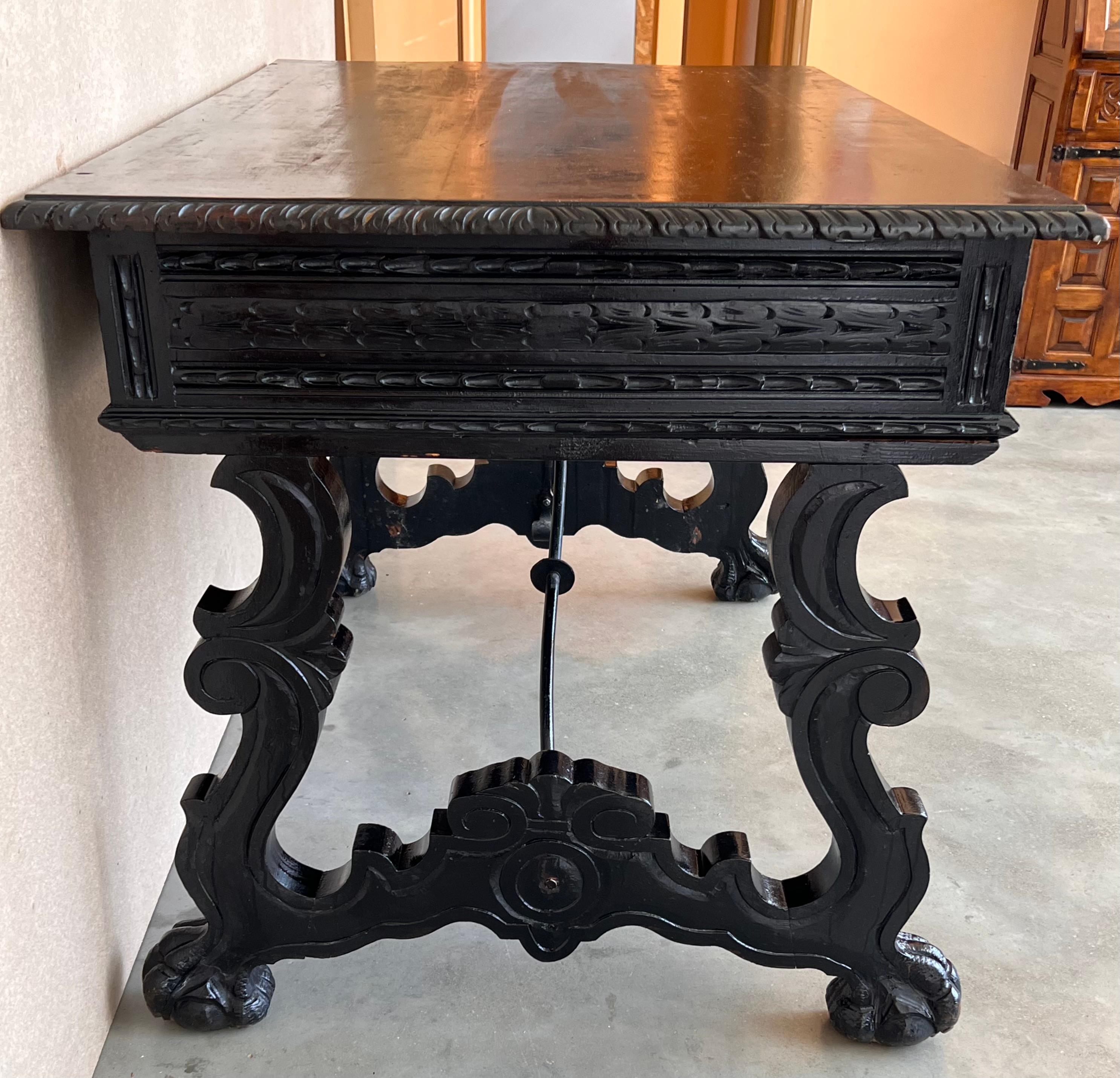 19th Spanish Carved Walnut Renaissance Library / Writing or Desk Table 2