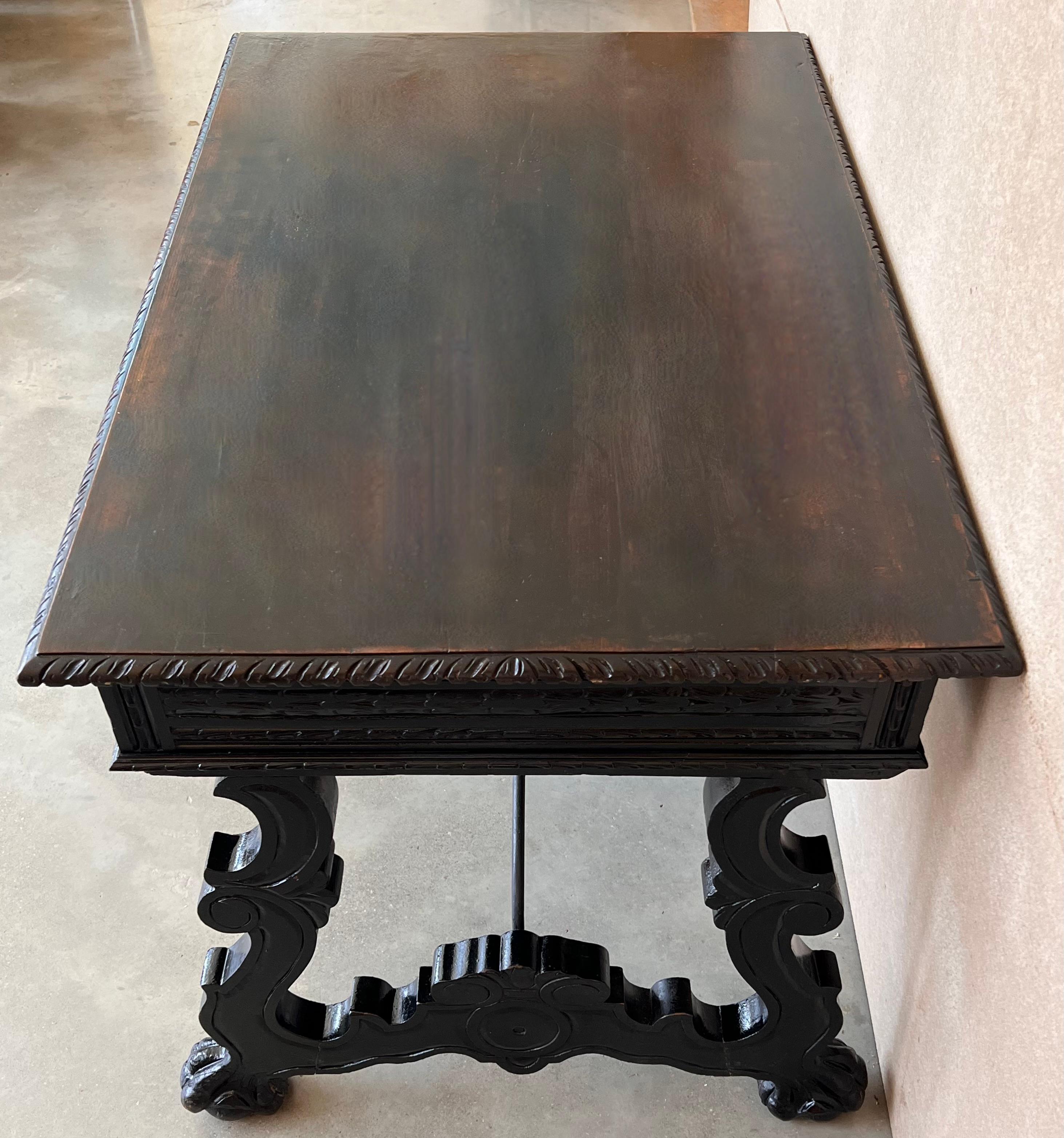 19th Spanish Carved Walnut Renaissance Library / Writing or Desk Table 3