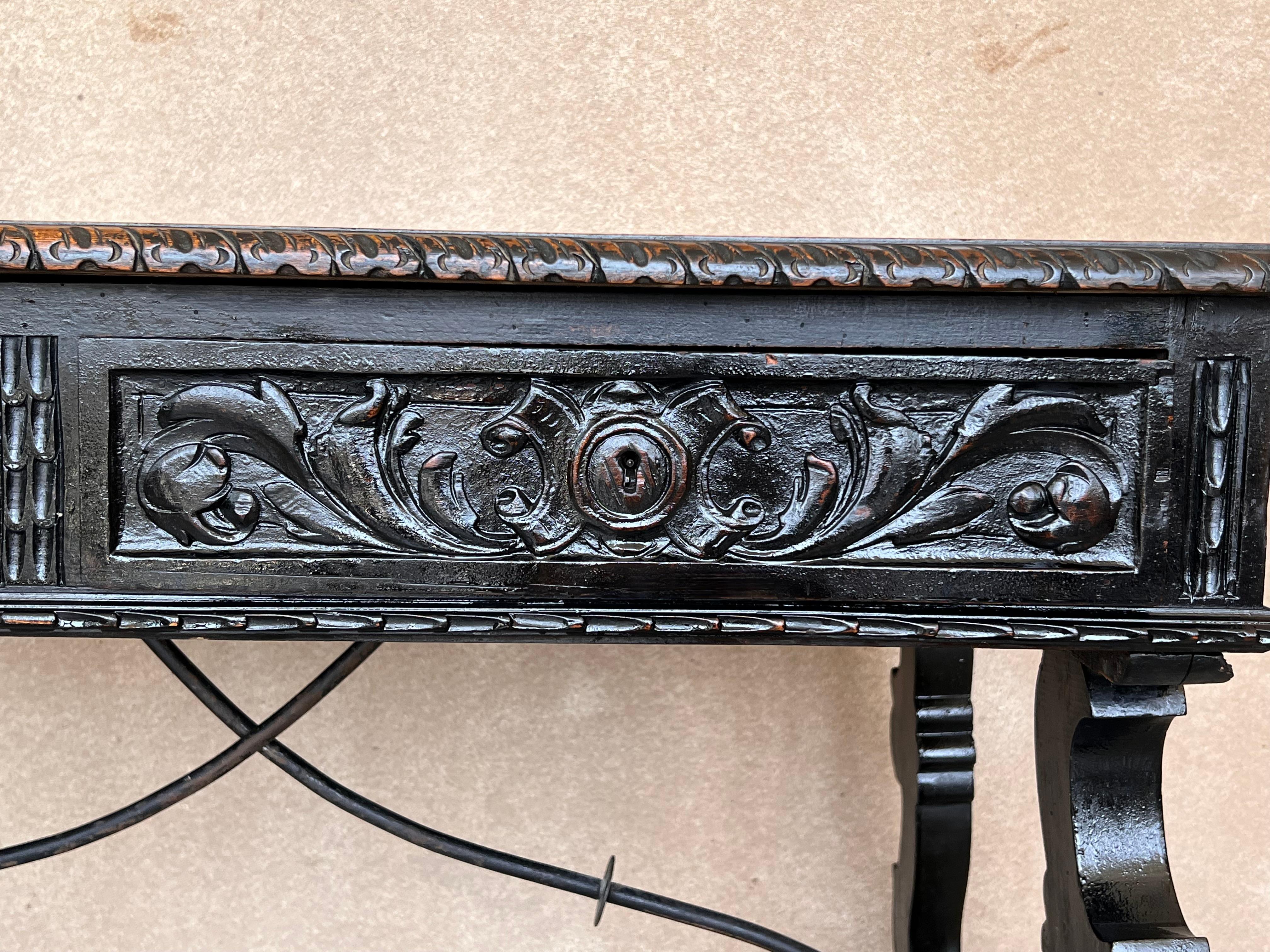 19th Spanish Carved Walnut Renaissance Library / Writing or Desk Table 4