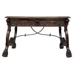 19th Spanish Carved  Walnut Renaissance Library / Writing or Desk Table