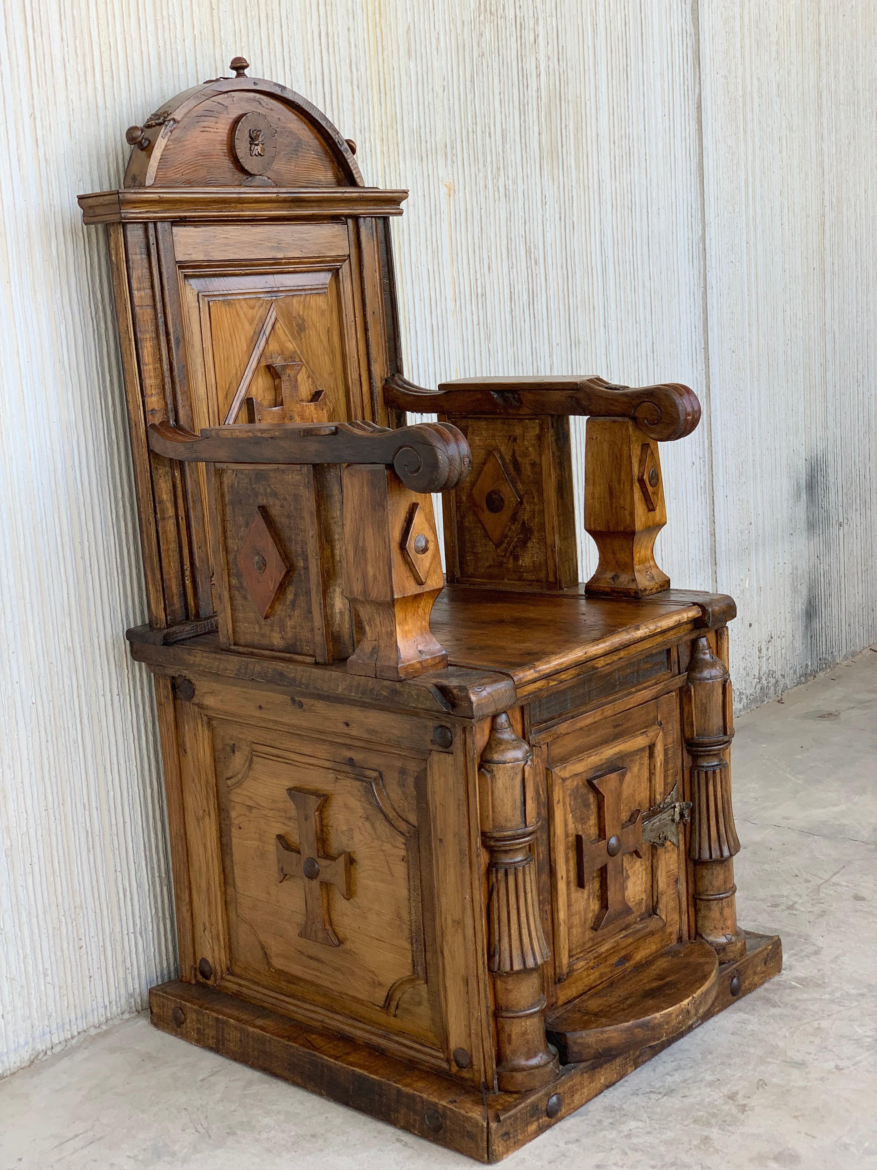 Spanish Colonial 19th Century Spanish Carved Walnut Throne Armchair