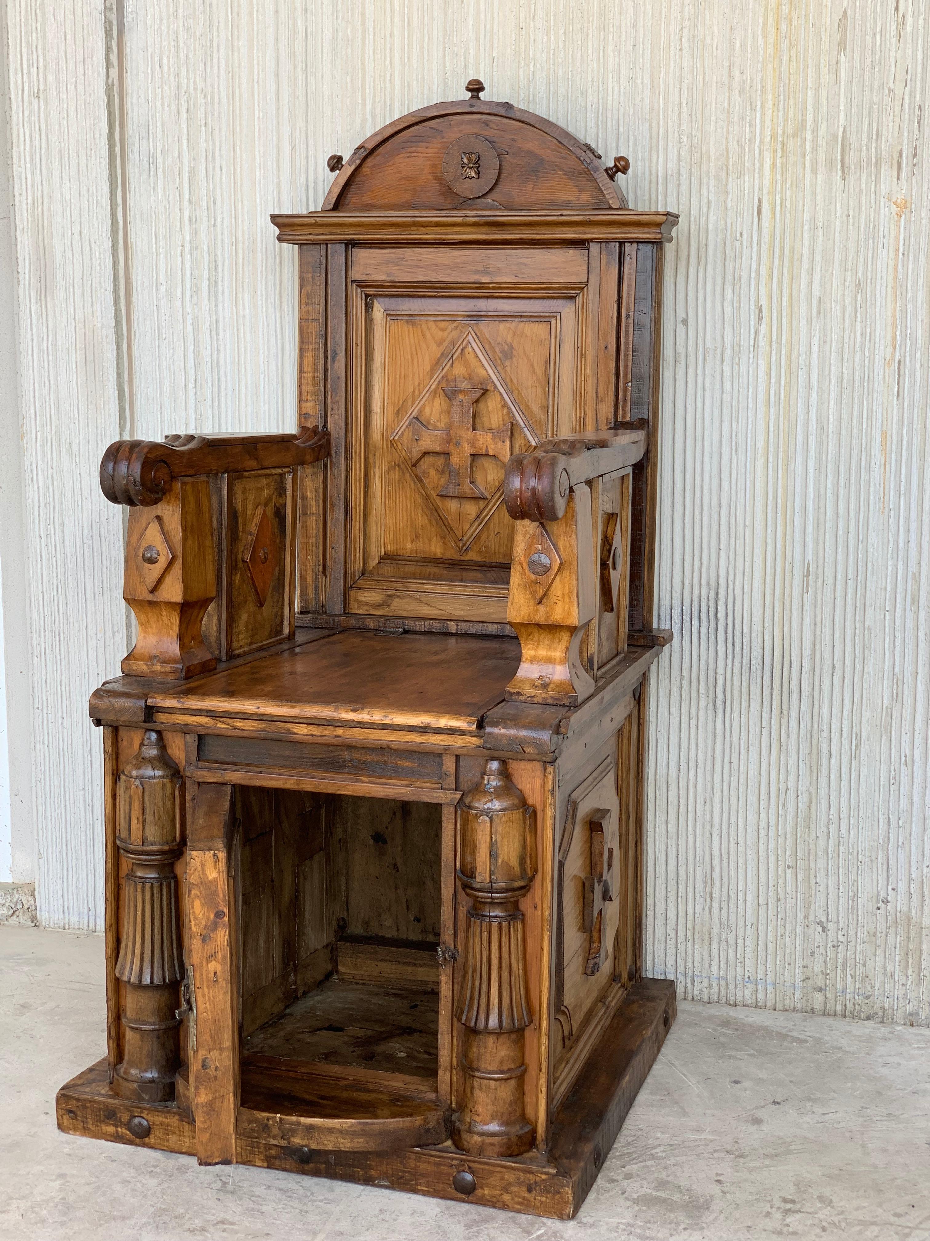 19th Century Spanish Carved Walnut Throne Armchair 5