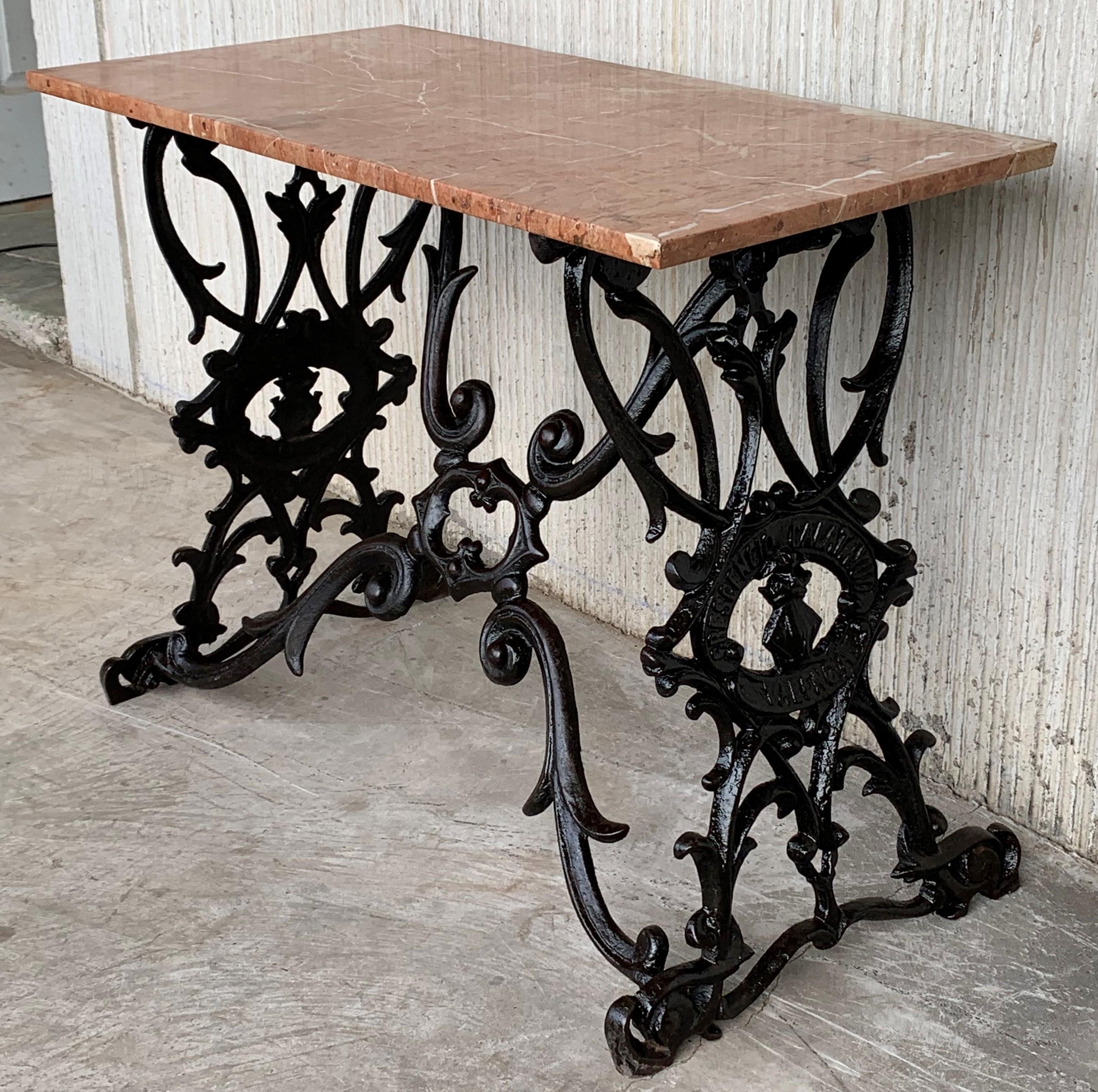 Baroque 19th Century Spanish Cast Iron Bistro, Garden, Coffee Table with Marble Top