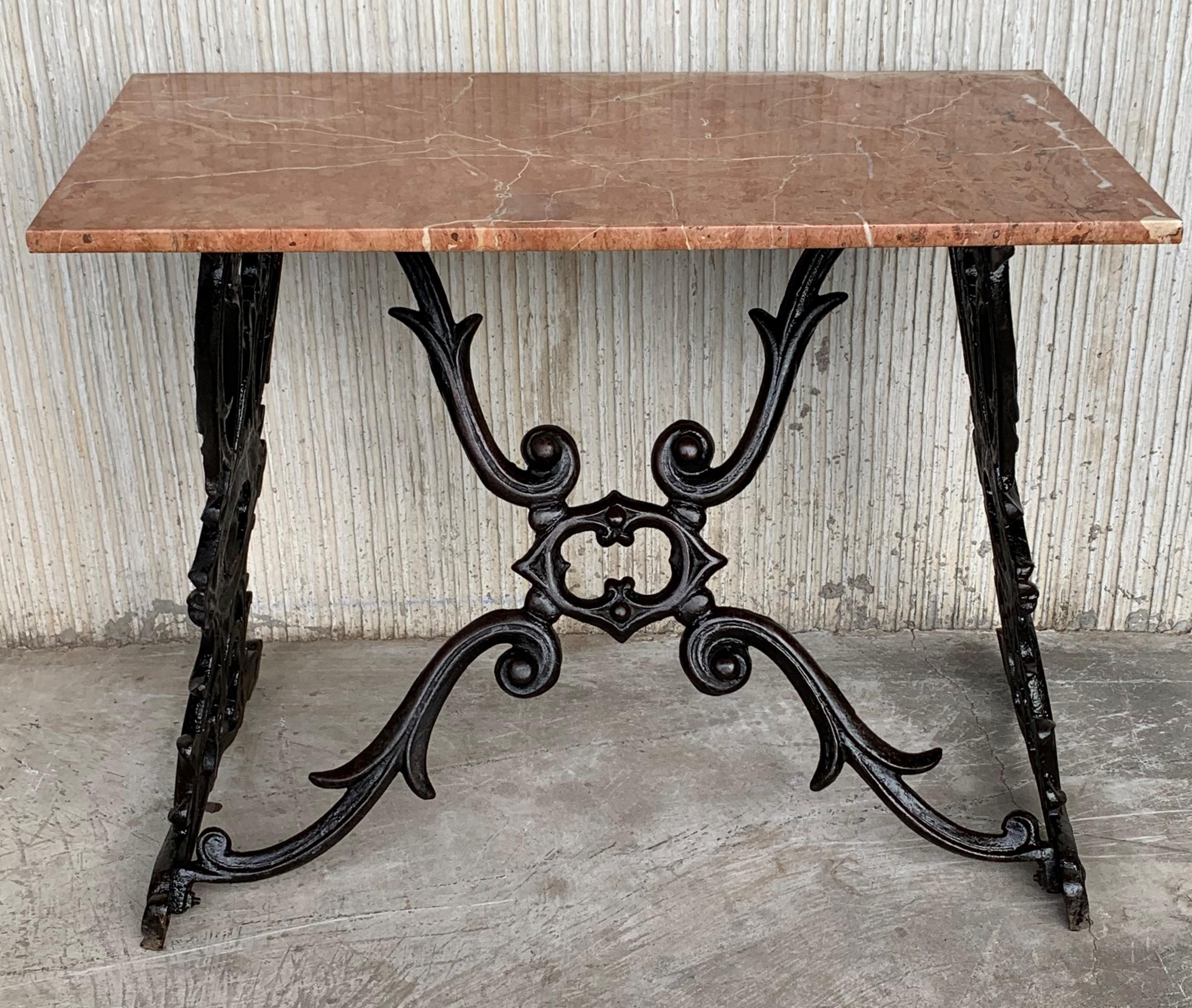 19th Century Spanish Cast Iron Bistro, Garden, Coffee Table with Marble Top 3