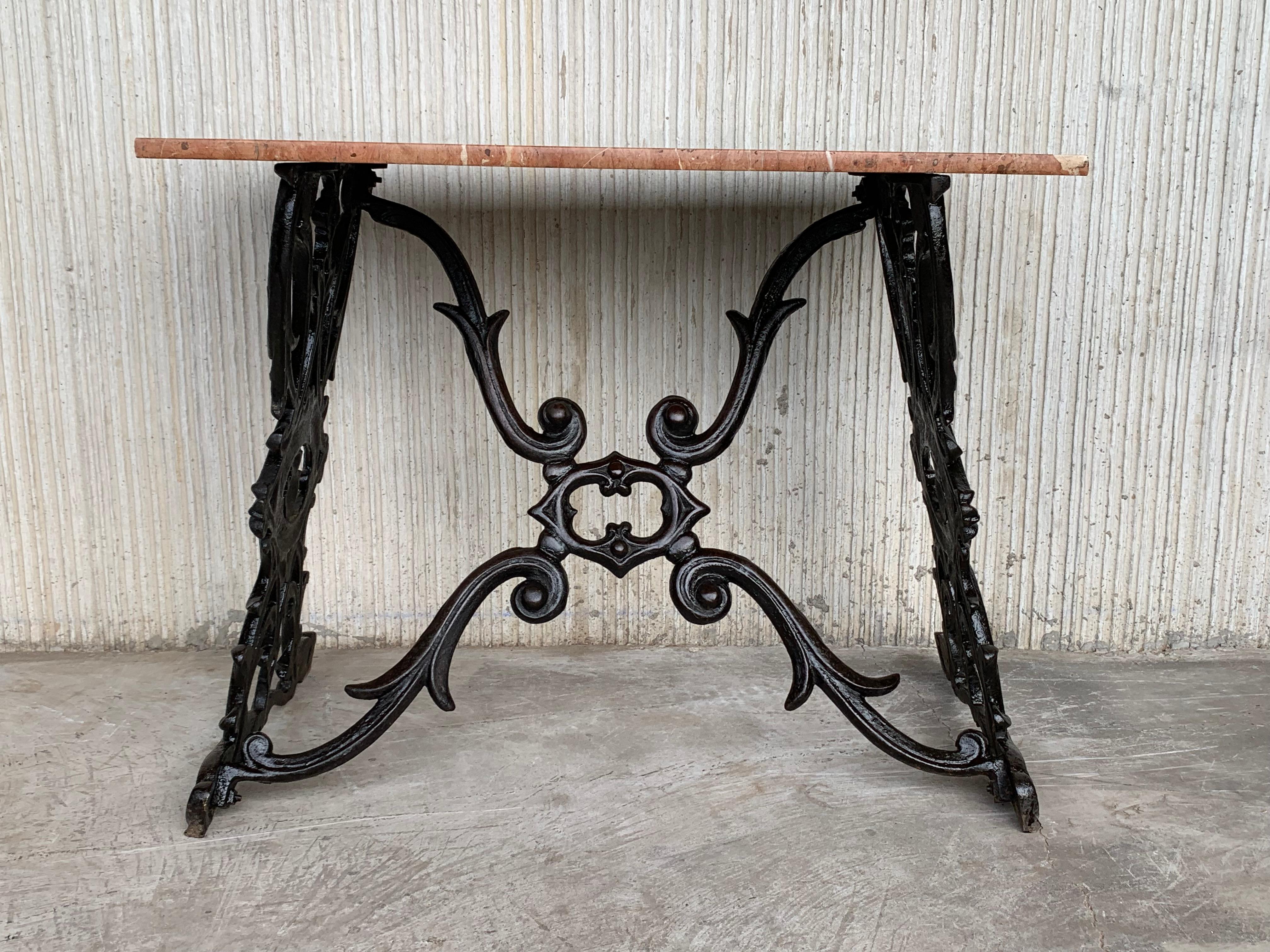 19th Century Spanish Cast Iron Bistro, Garden, Coffee Table with Marble Top 4