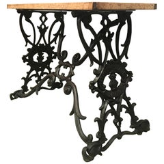 19th Spanish Cast Iron Bistro, Garden, Coffee Table with Original Wood Top Table