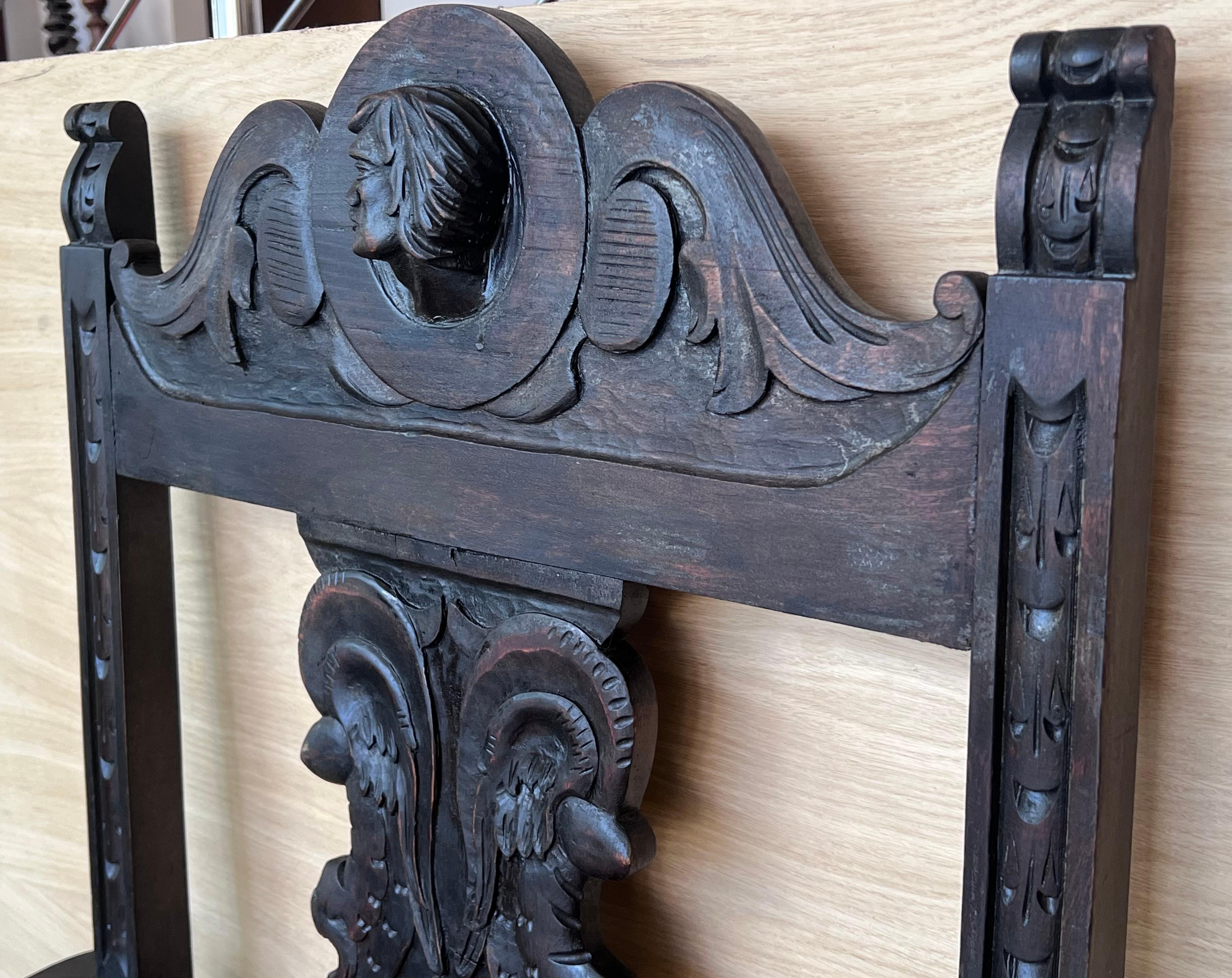 19th Spanish Colonial Altar Carved Armchair with Red Velvet Seat and Carved Back For Sale 4
