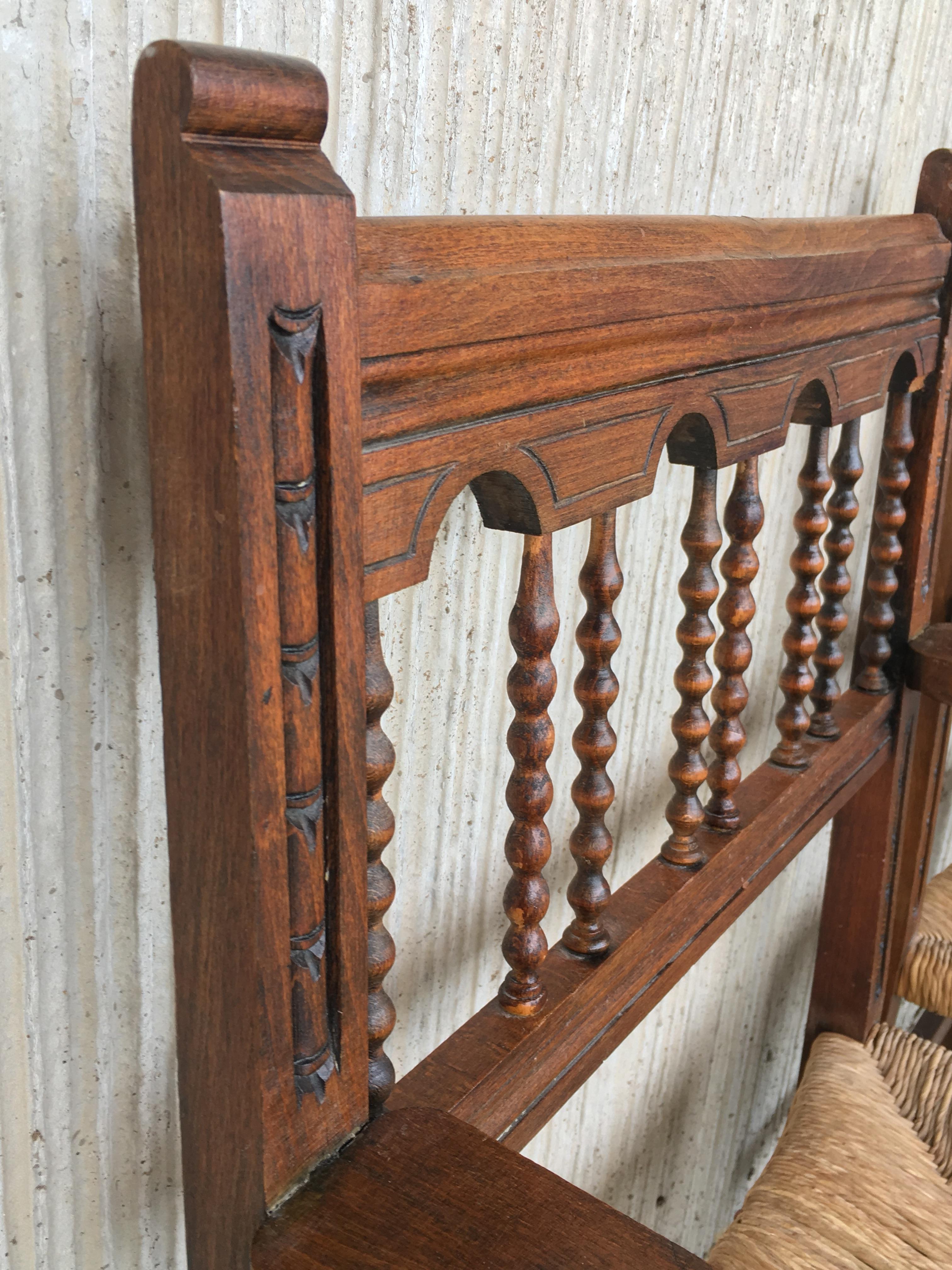 19th Spanish Colonial Altar Carved Armchairs with Caned Seat 6