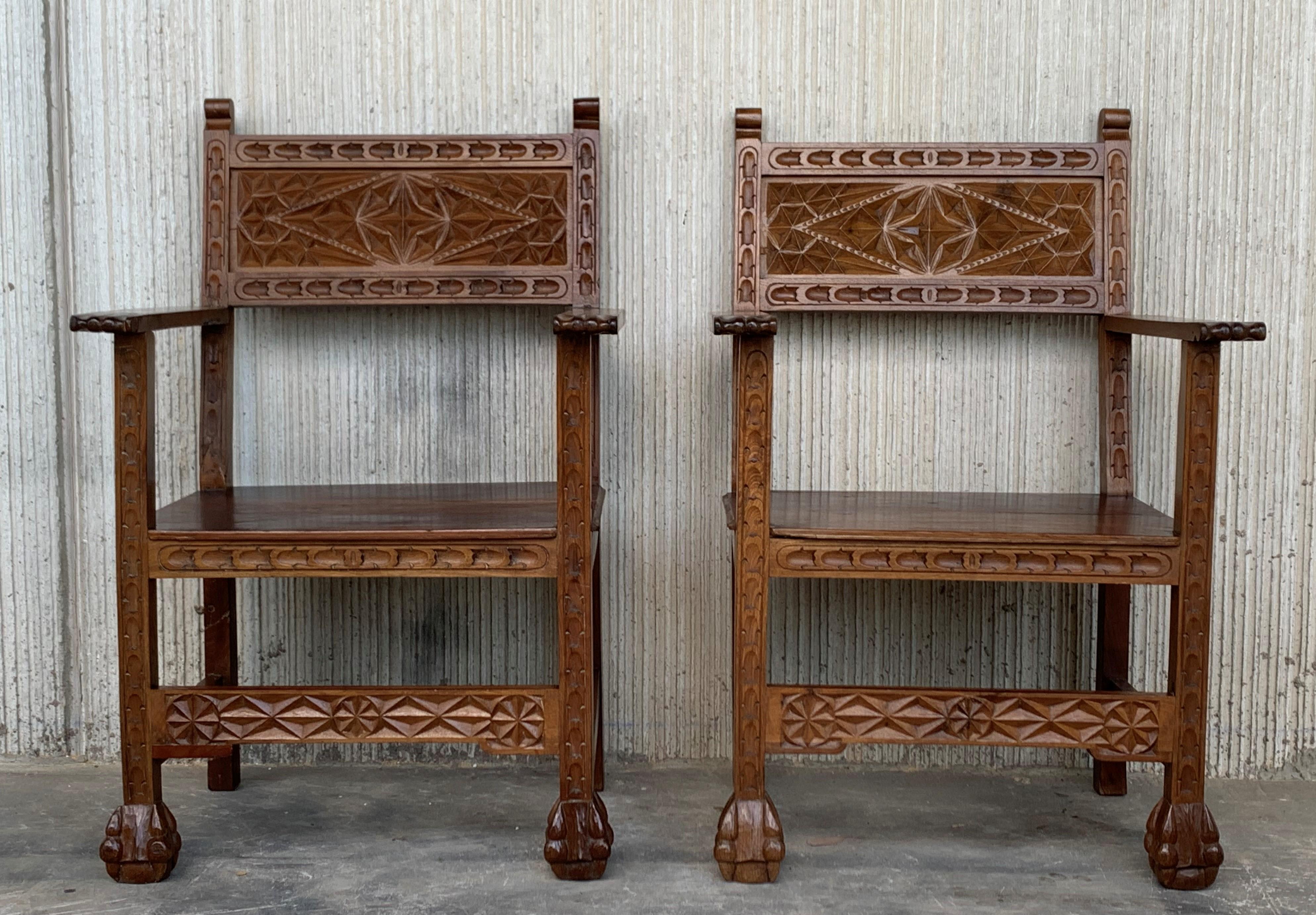 19th century Spanish colonial altar armchairs with wood seat with ornamental carved

Measures: Height to arms 27.55 in.