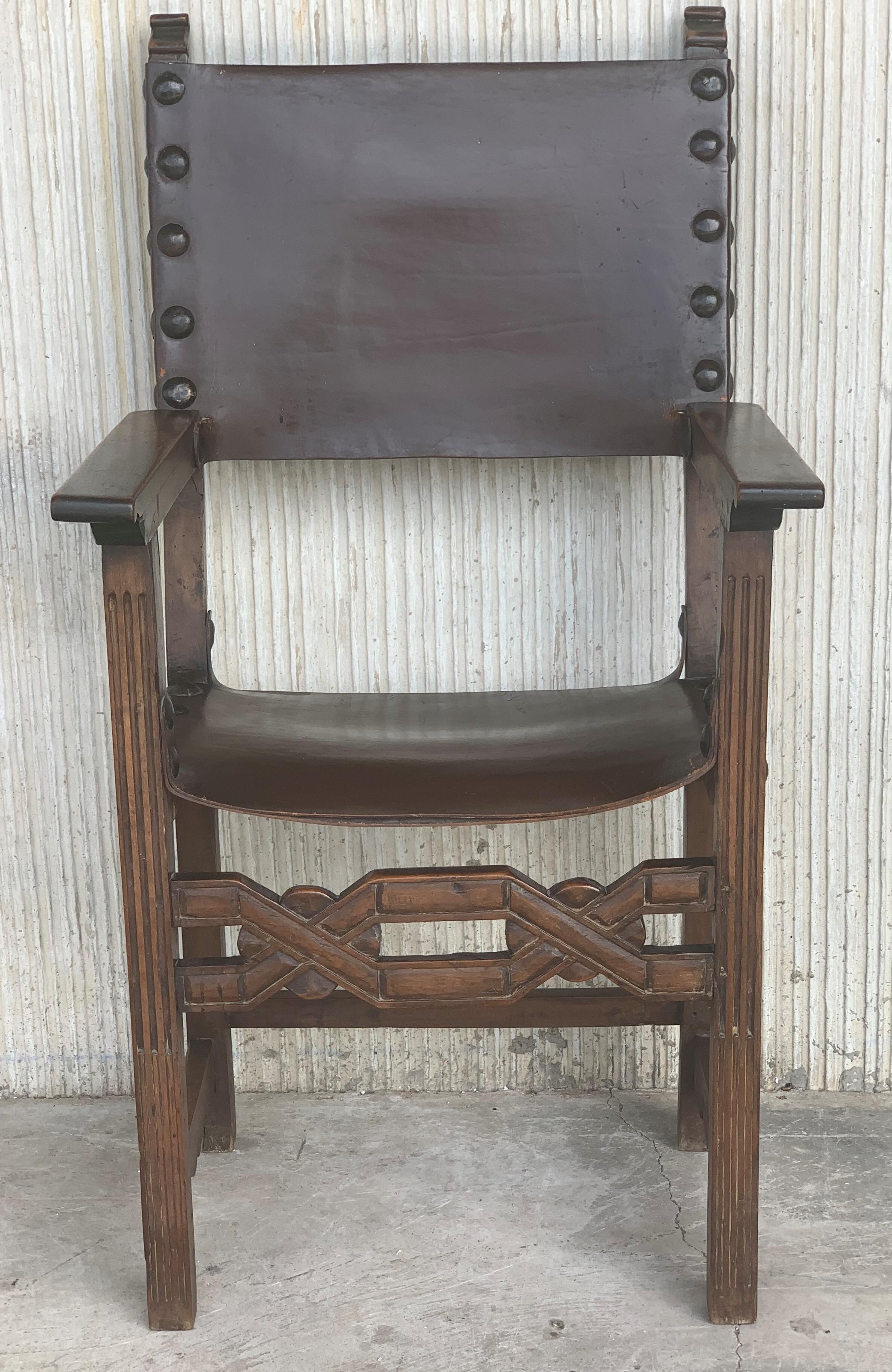 19th Spanish Colonial Armchair with Leather In Good Condition In Miami, FL