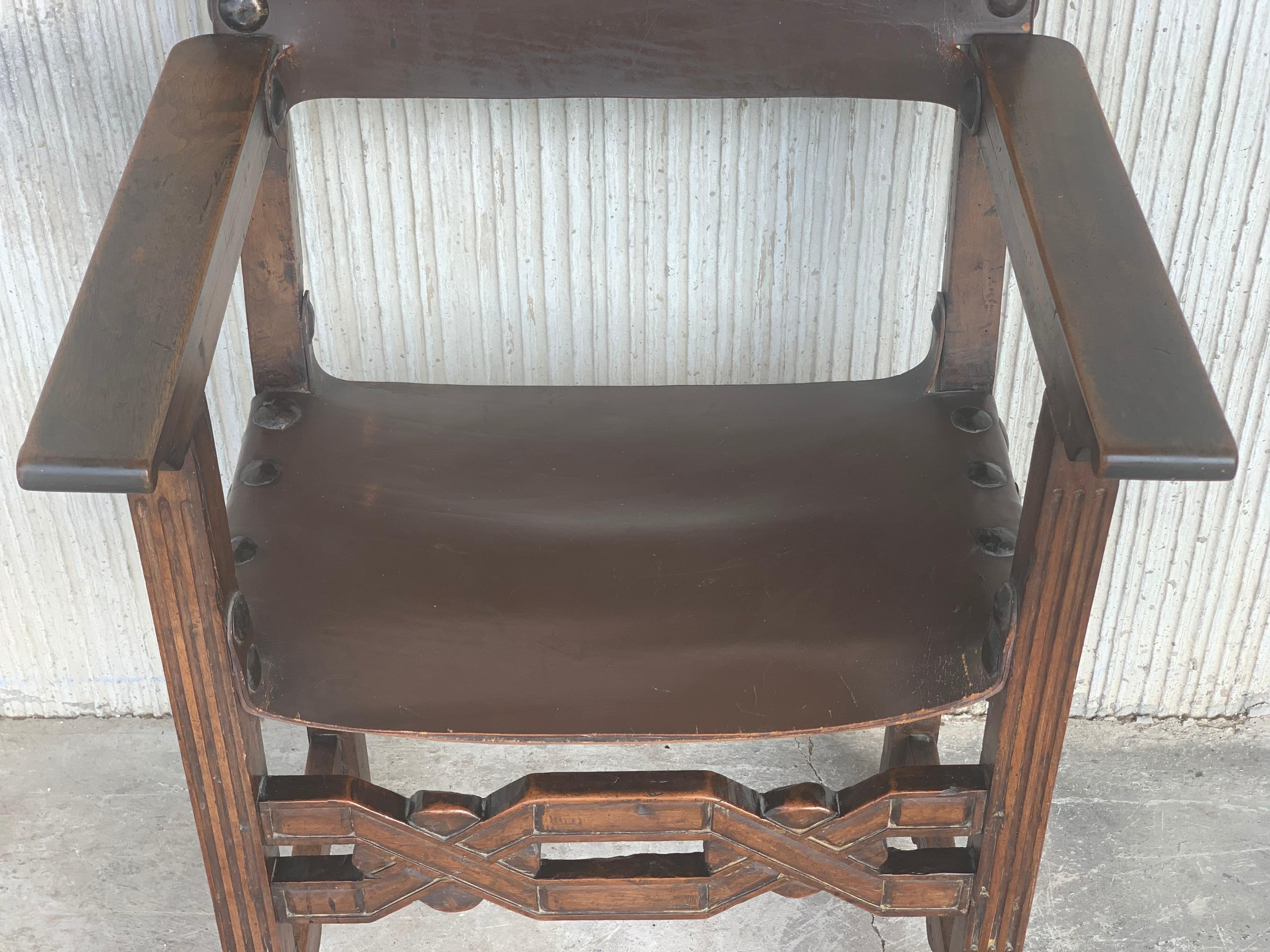19th Spanish Colonial Armchair with Leather 3