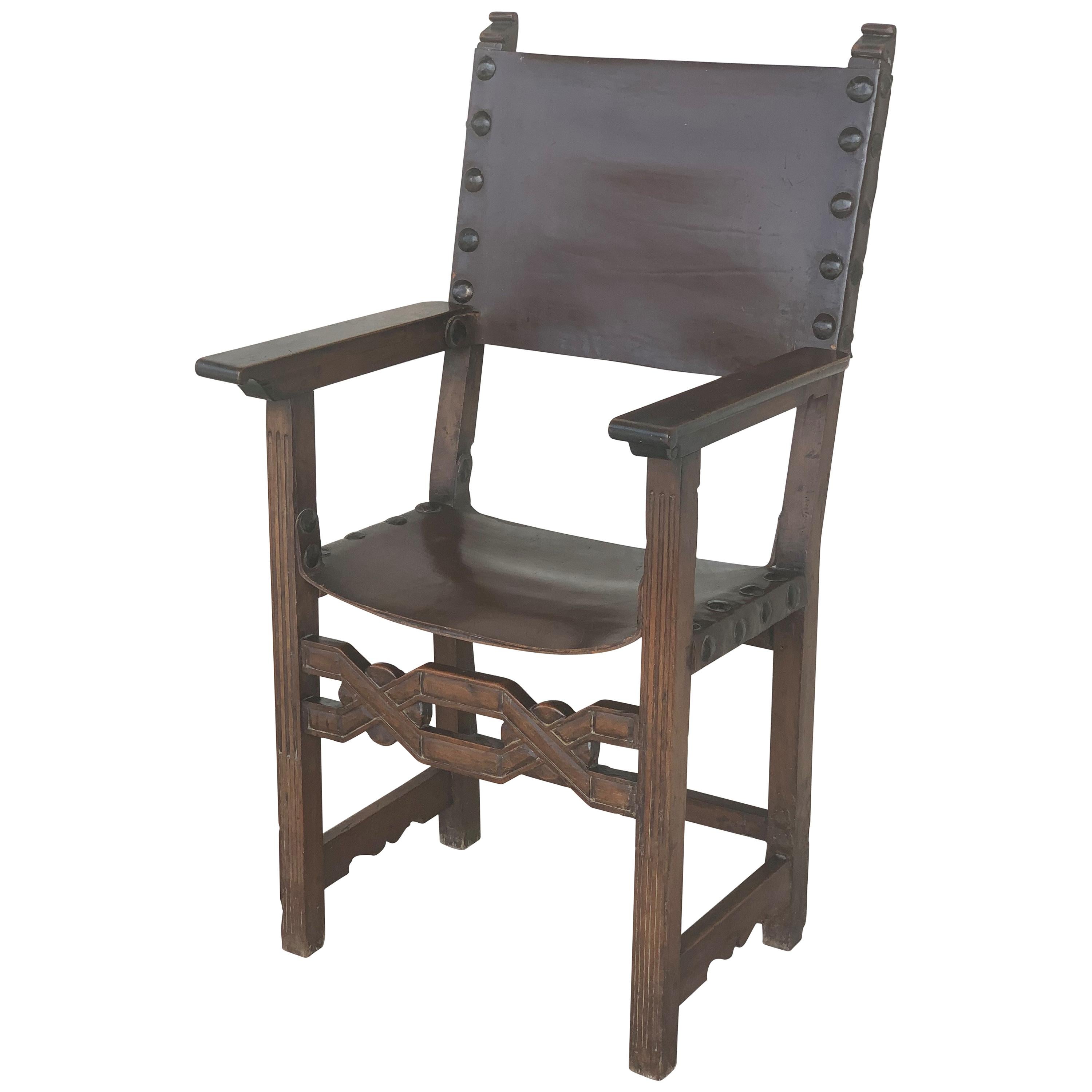 19th Spanish Colonial Armchair with Leather at 1stDibs