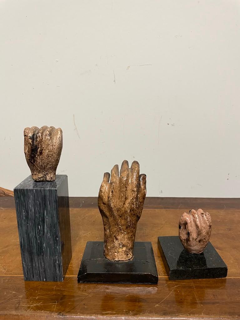 Folk Art 19th Spanish Colonial Santos Hands, Set of Three, Mounted For Sale