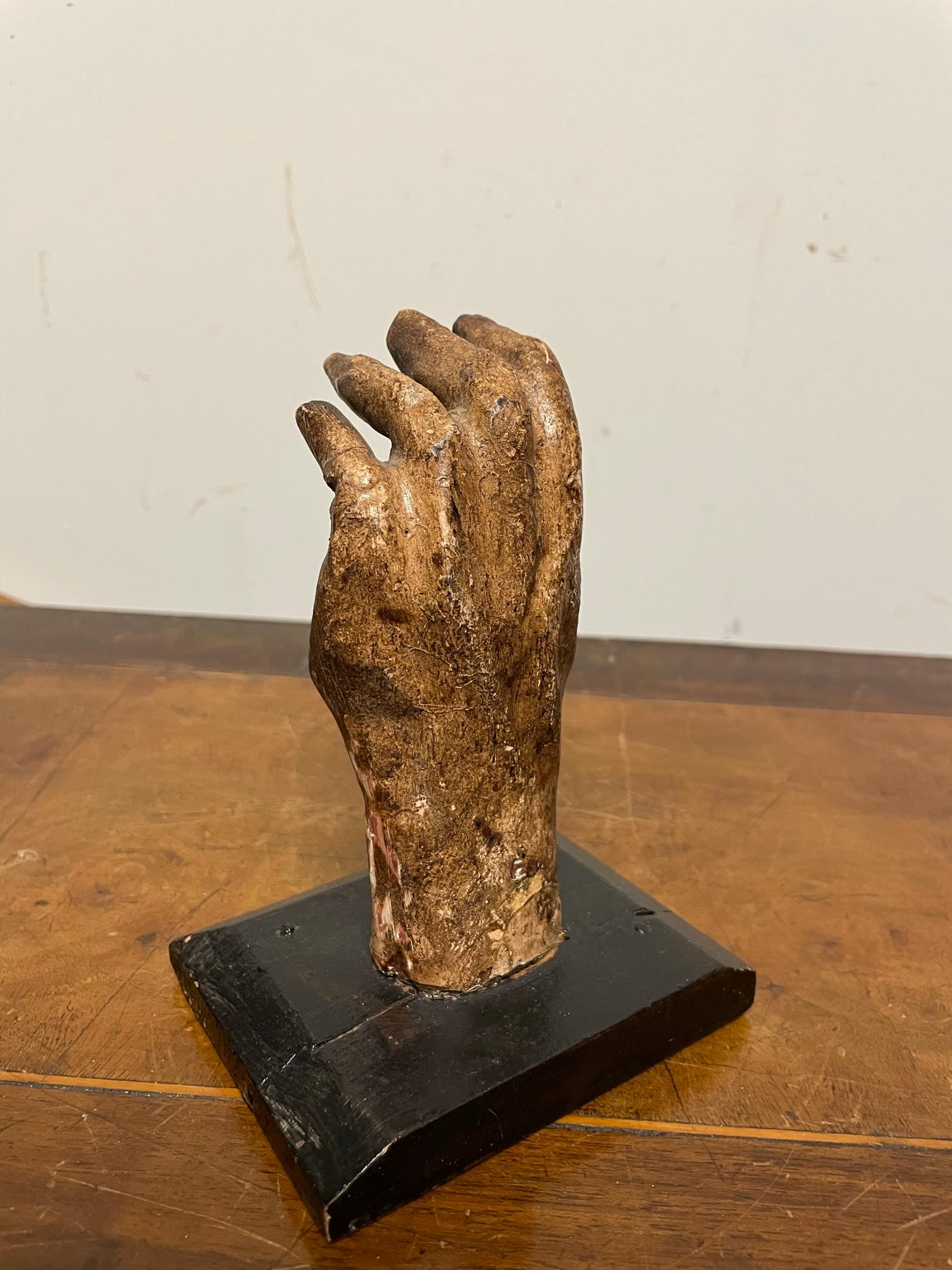 Hand-Painted 19th Spanish Colonial Santos Hands, Set of Three, Mounted