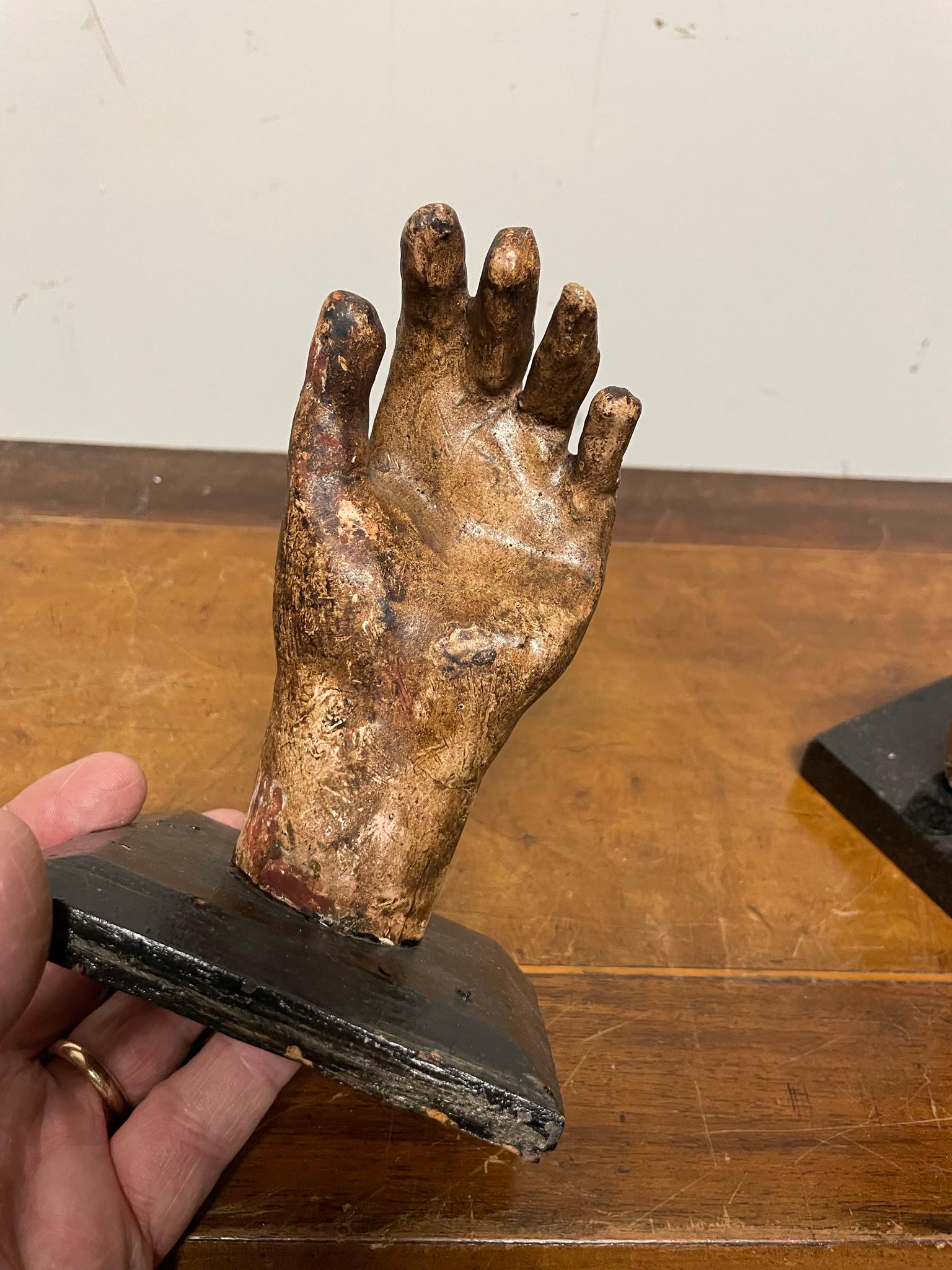 19th Spanish Colonial Santos Hands, Set of Three, Mounted In Good Condition For Sale In Stamford, CT