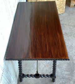 19th Spanish Console or Desk Table with Iron Stretcher and Solomonic Legs