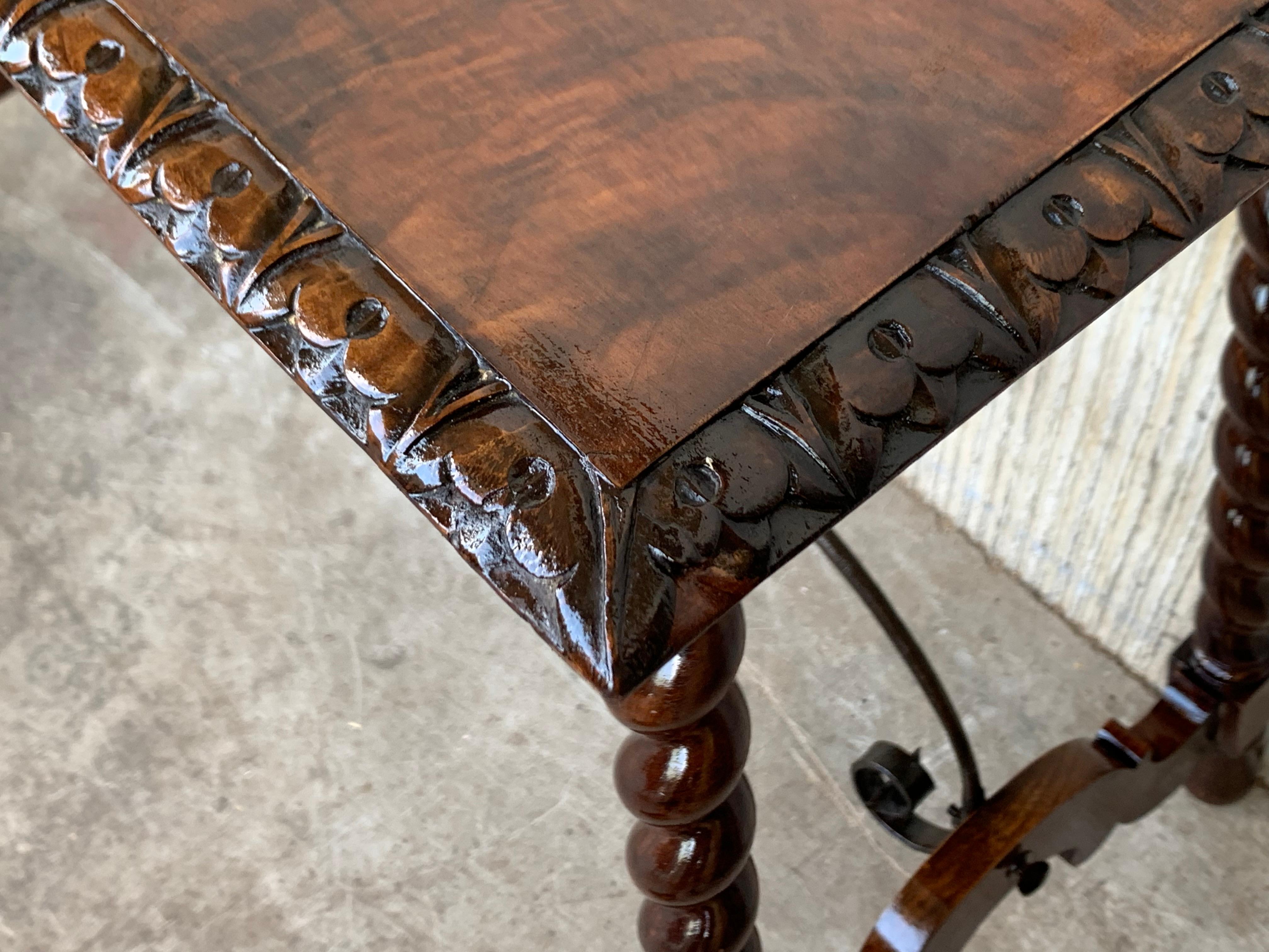19th Spanish Console or Desk Table with Iron Stretcher and Solomonic Legs 2
