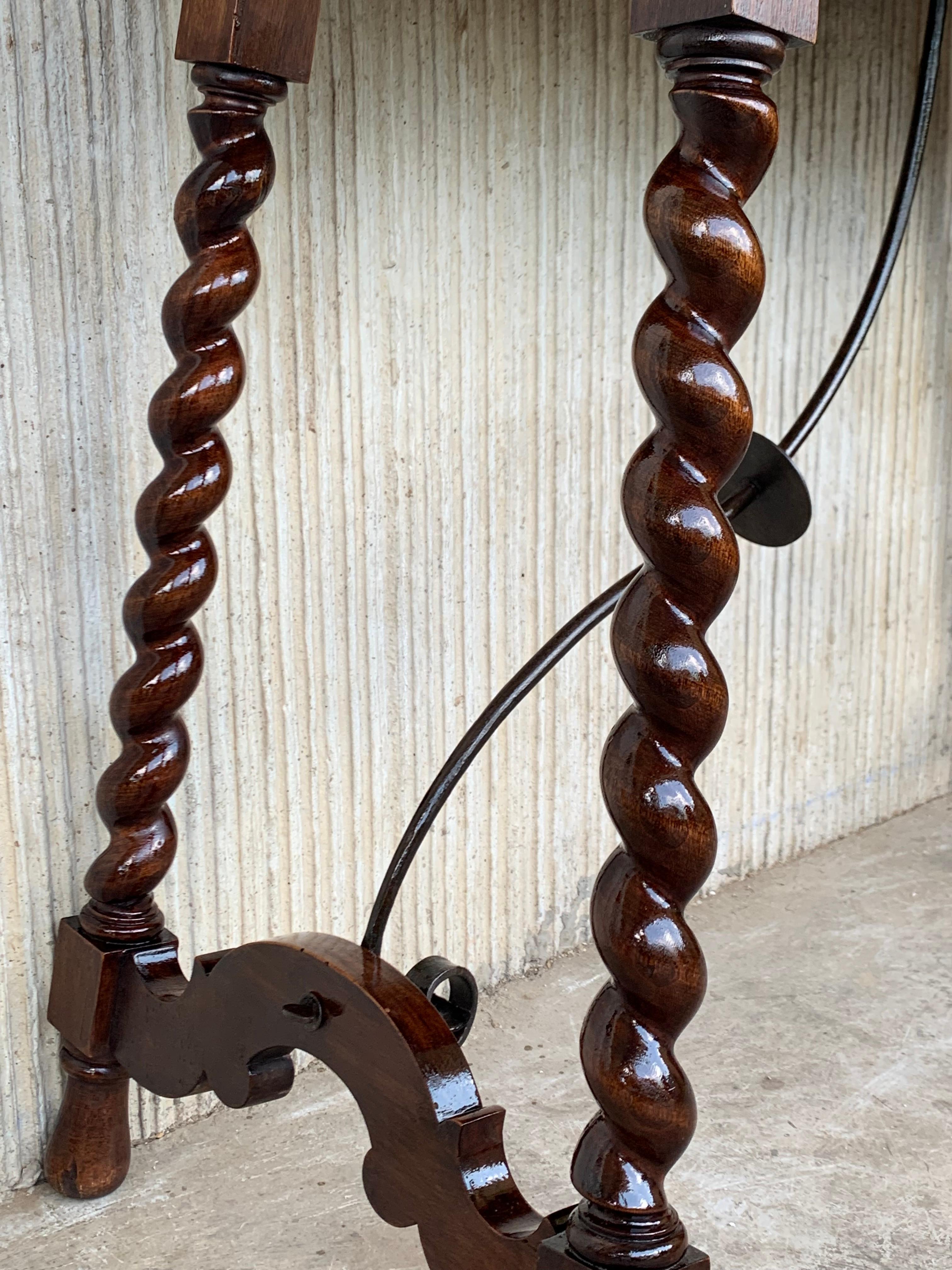 19th Spanish Console or Desk Table with Iron Stretcher and Solomonic Legs 3