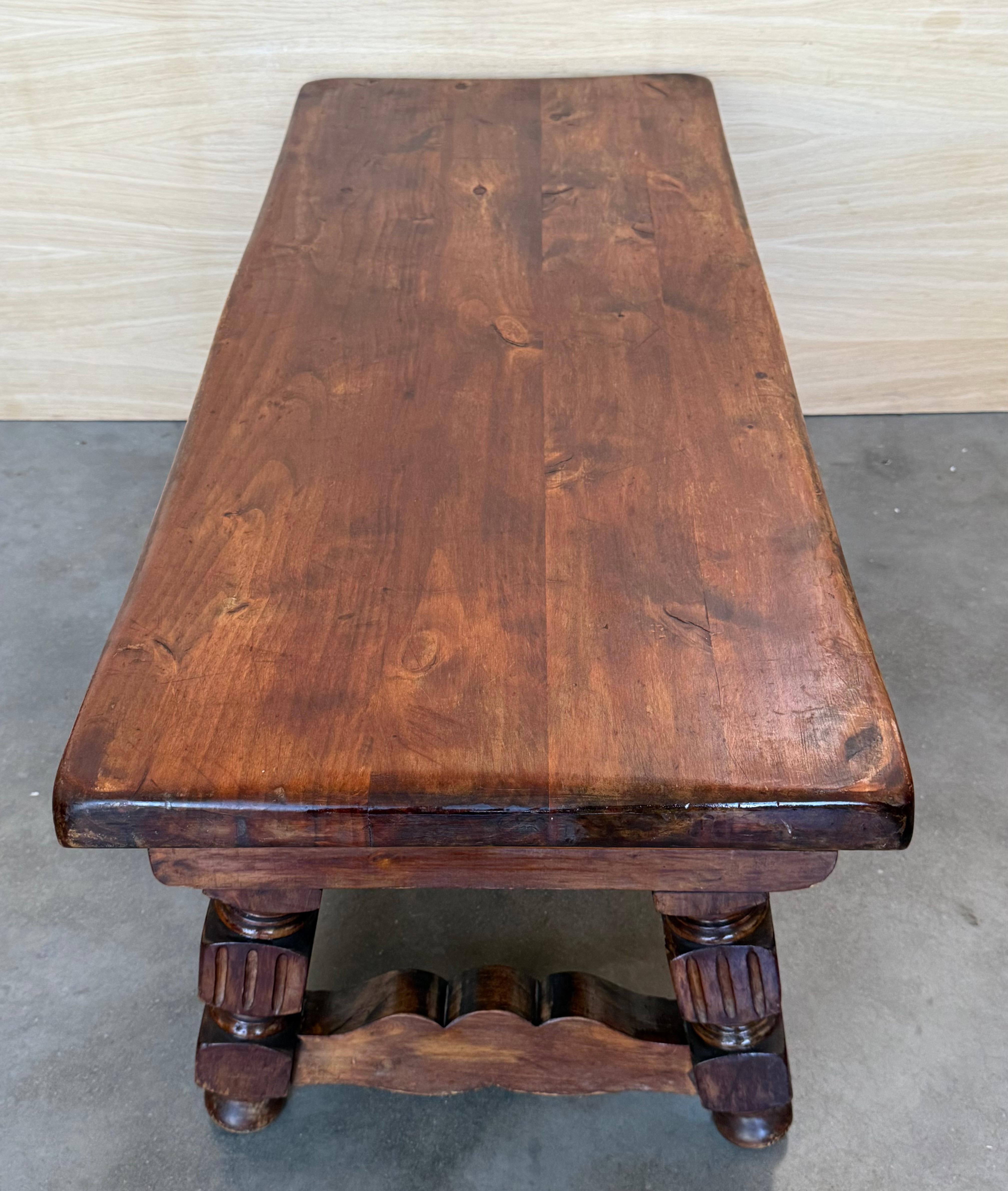 Iron 19th Spanish Low Console Table with Solomonic Legs & Two Carved Drawers For Sale
