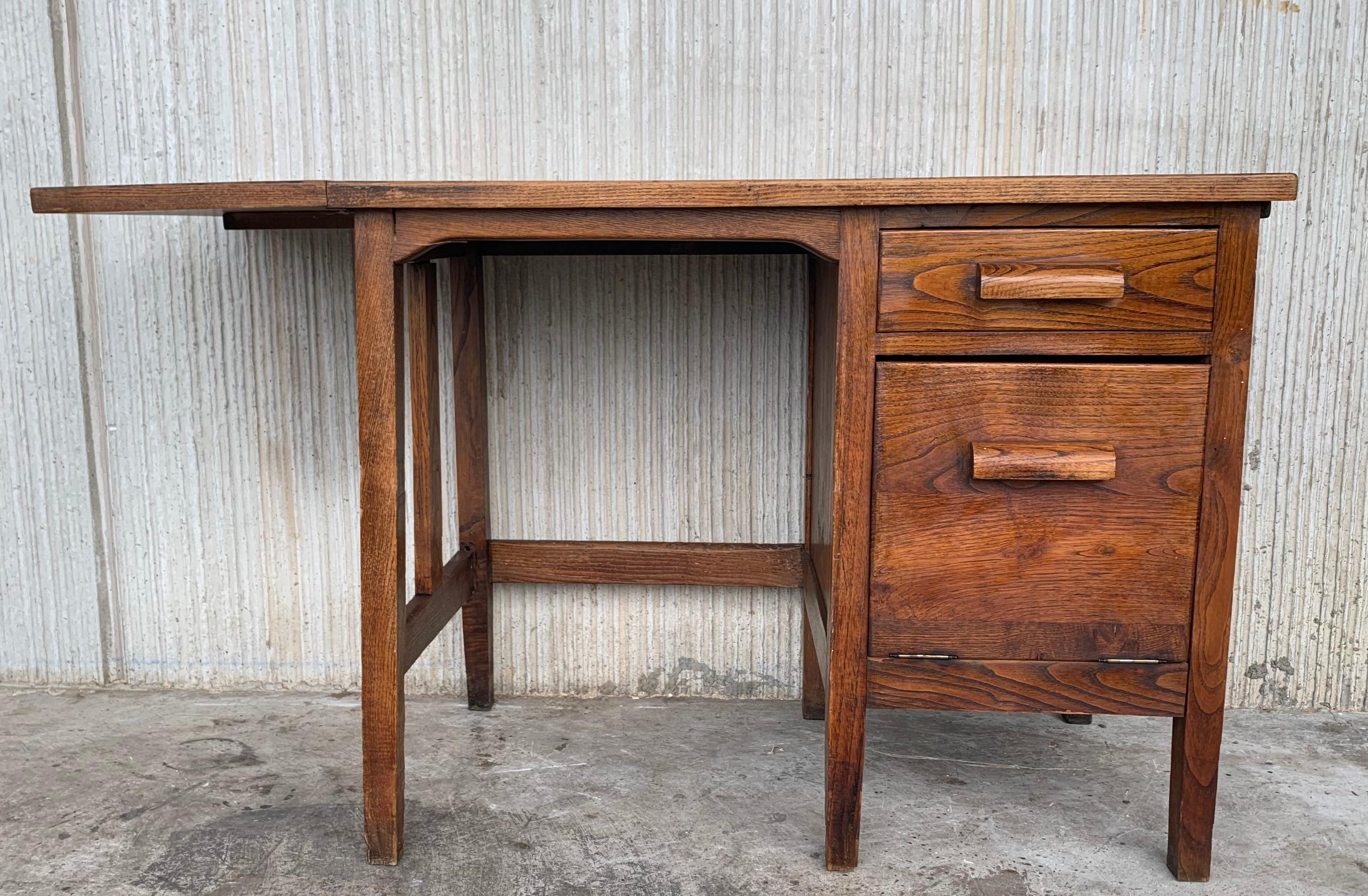 Spanish Colonial 19th Spanish Old Pine Desk with Folding Leaf and File Space