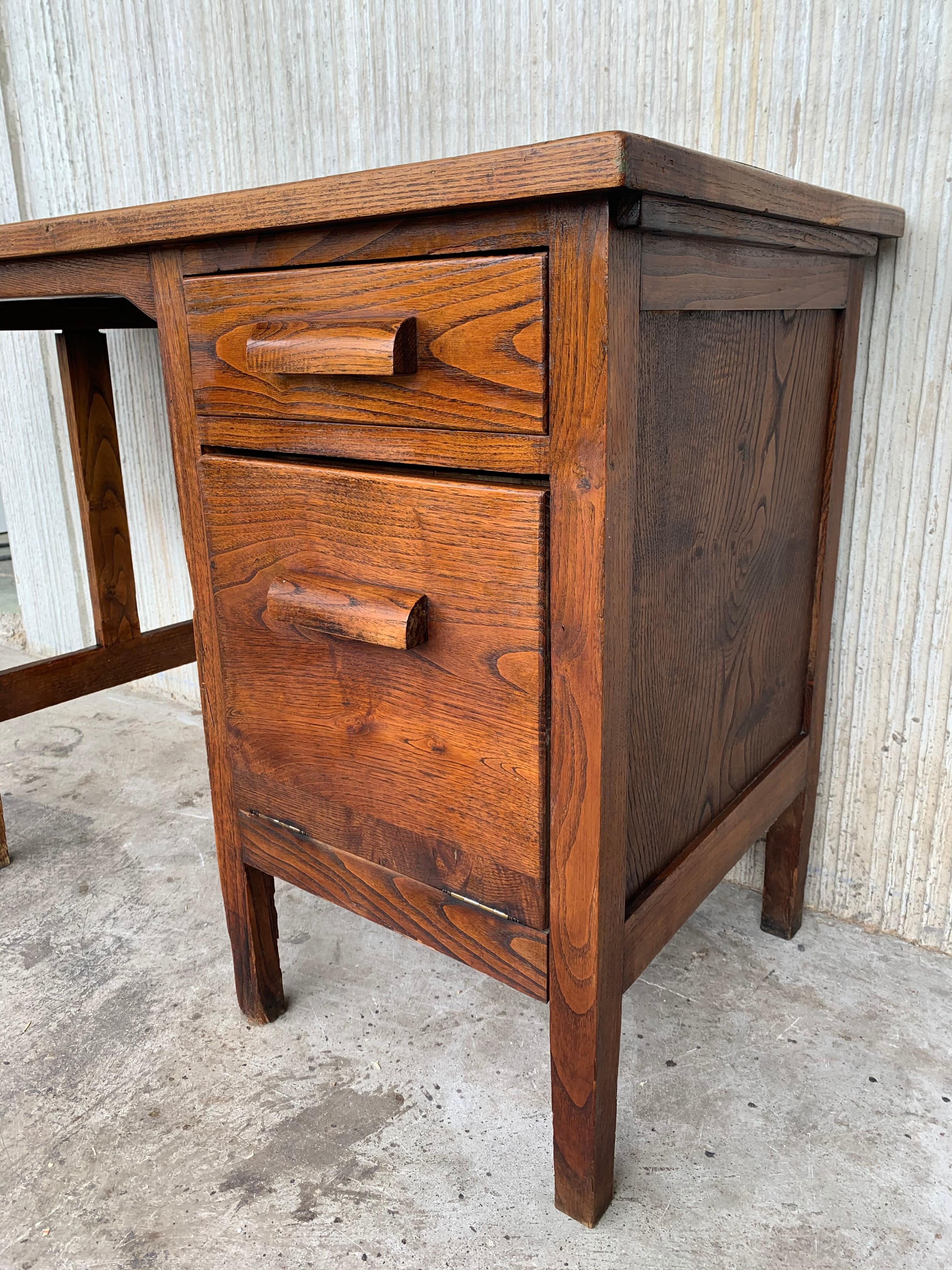 19th Spanish Old Pine Desk with Folding Leaf and File Space 3