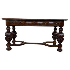 19th Spanish Refectory Table with Hand Carved Legs and Sides