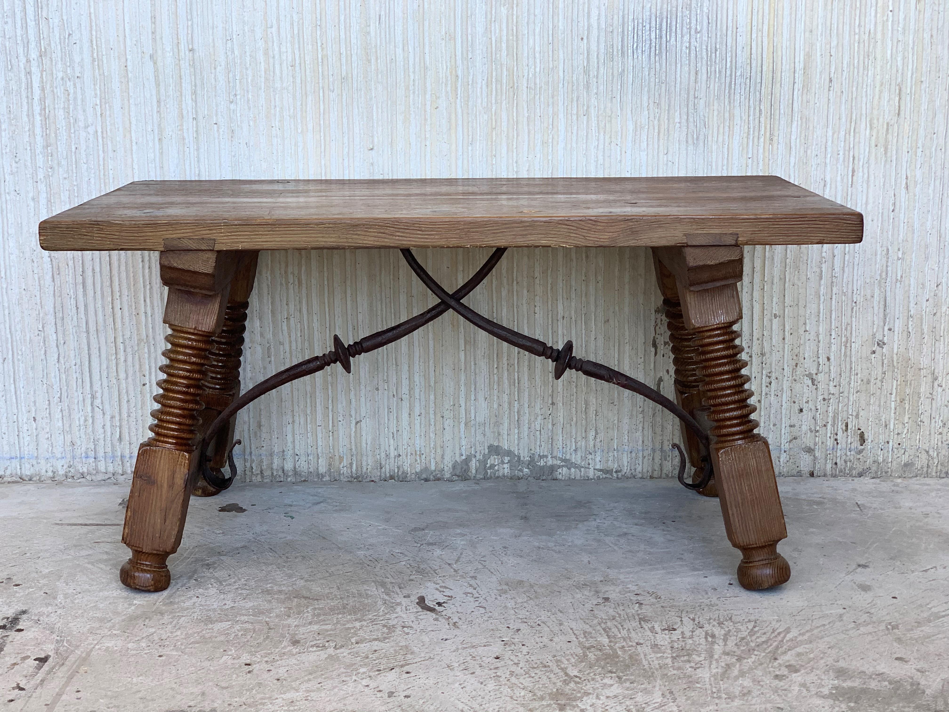 19th Spanish side table or coffee table with iron stretcher.