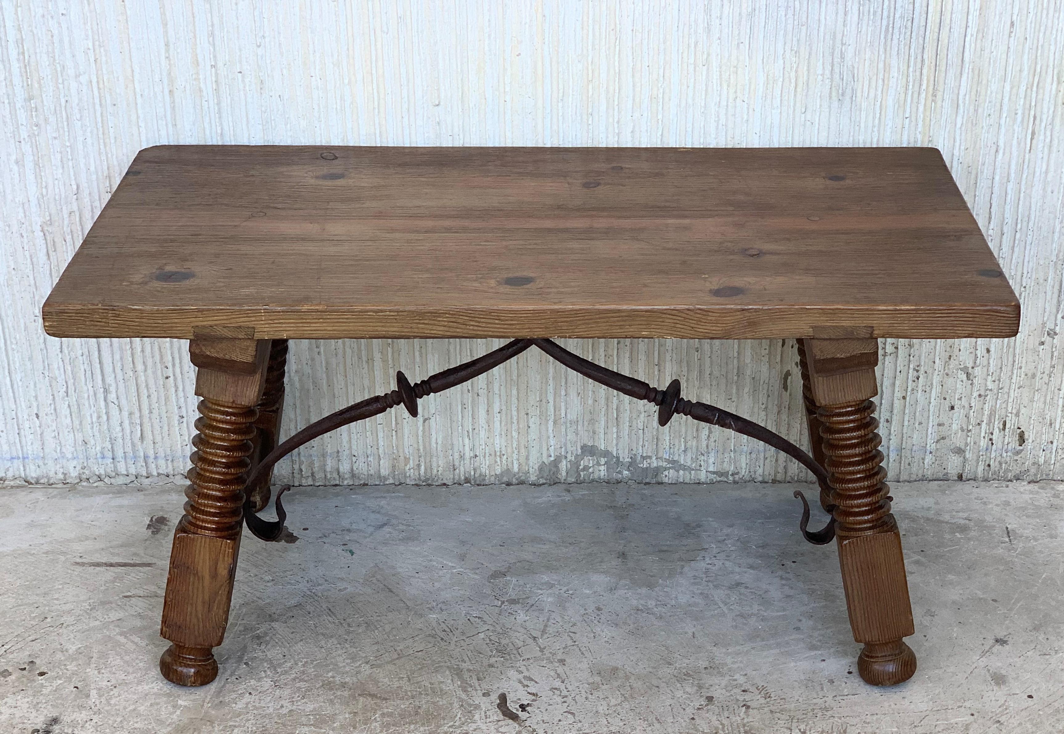 19th Century 19th Spanish Side Table or Coffee Table with Iron Stretcher