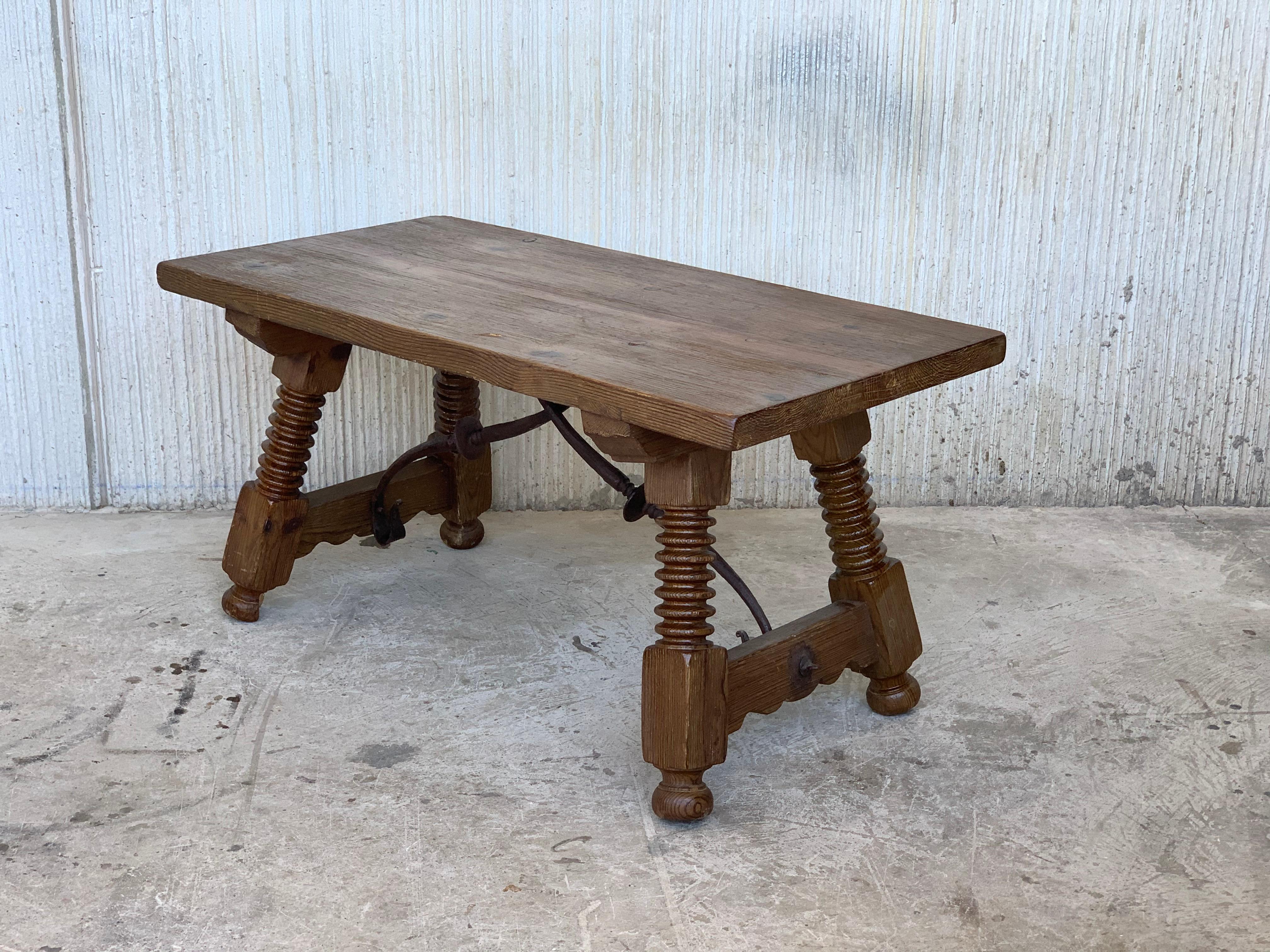19th Spanish Side Table or Coffee Table with Iron Stretcher 2