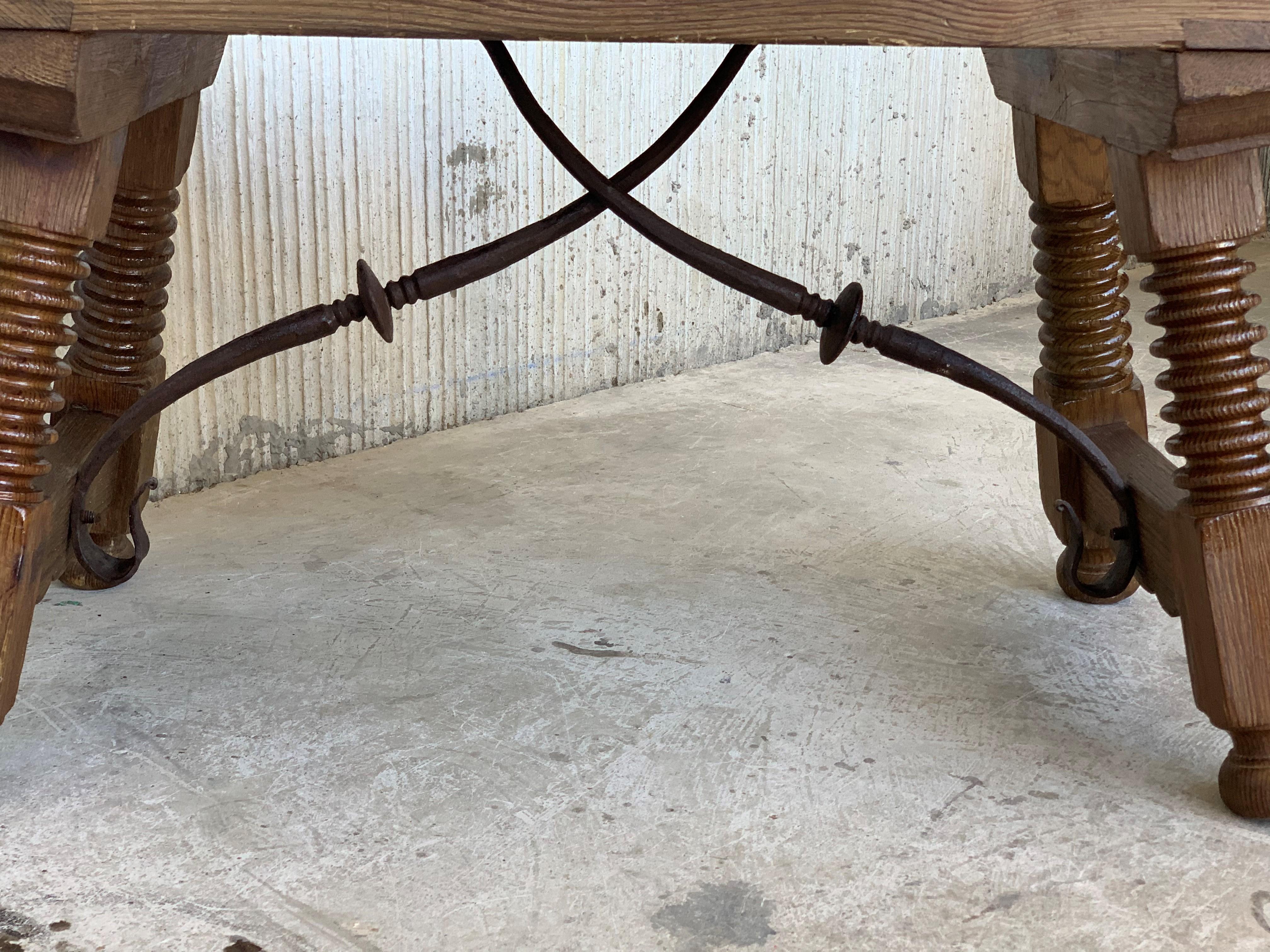 19th Spanish Side Table or Coffee Table with Iron Stretcher 4