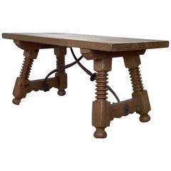 19th Spanish Side Table or Coffee Table with Iron Stretcher