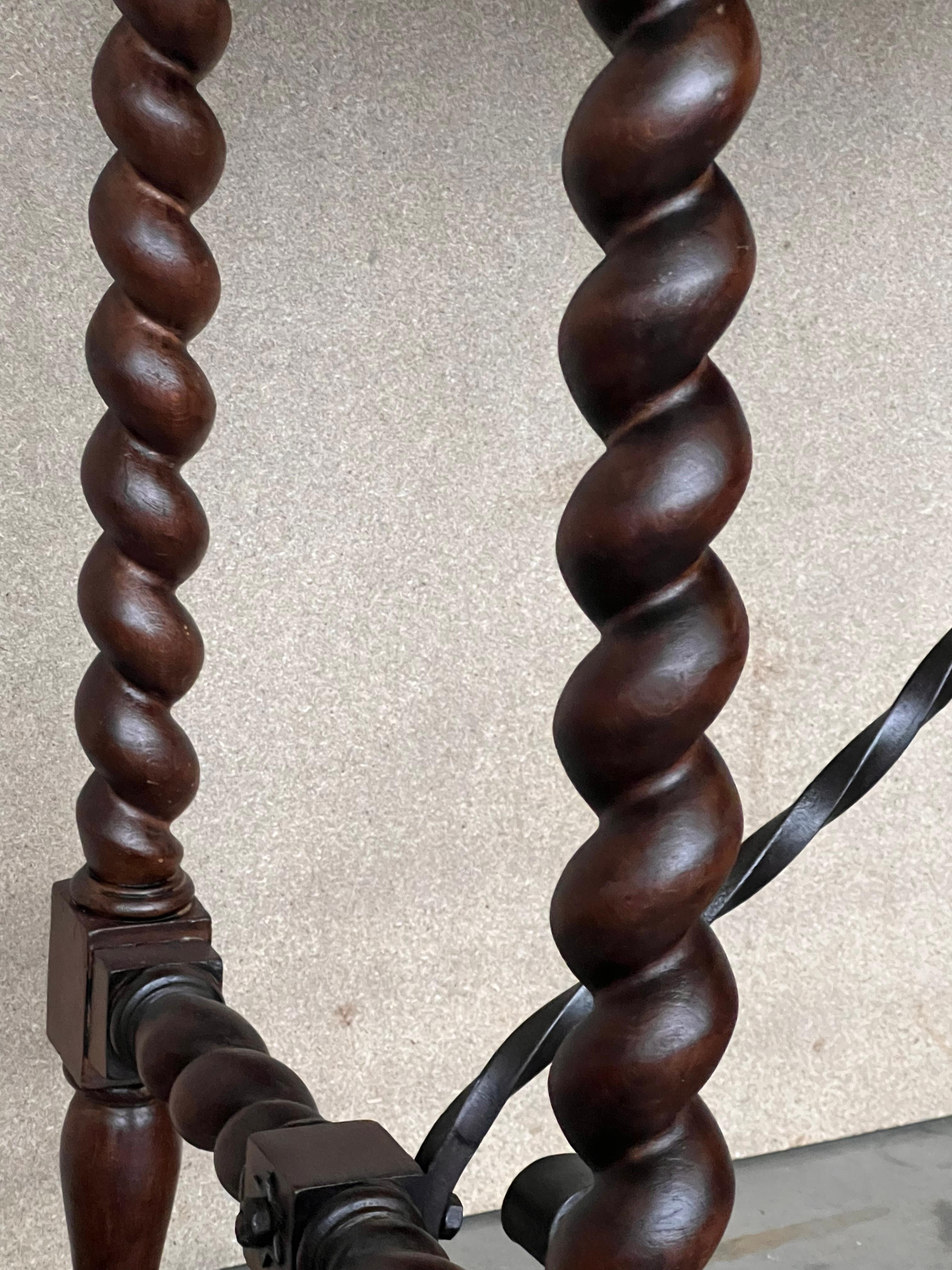19th Spanish Side Table with Cared Turned Legs and Iron Stretcher 5