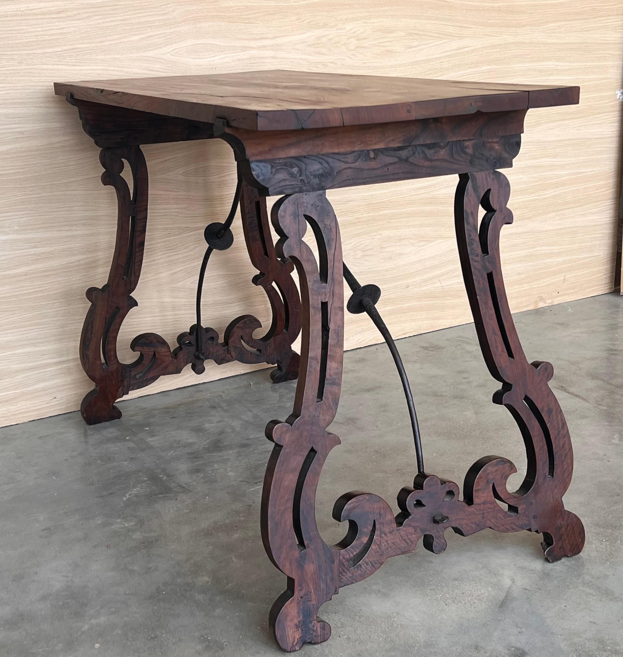 19th Spanish Side Table with Cared Turned Legs and Iron Stretcher 6