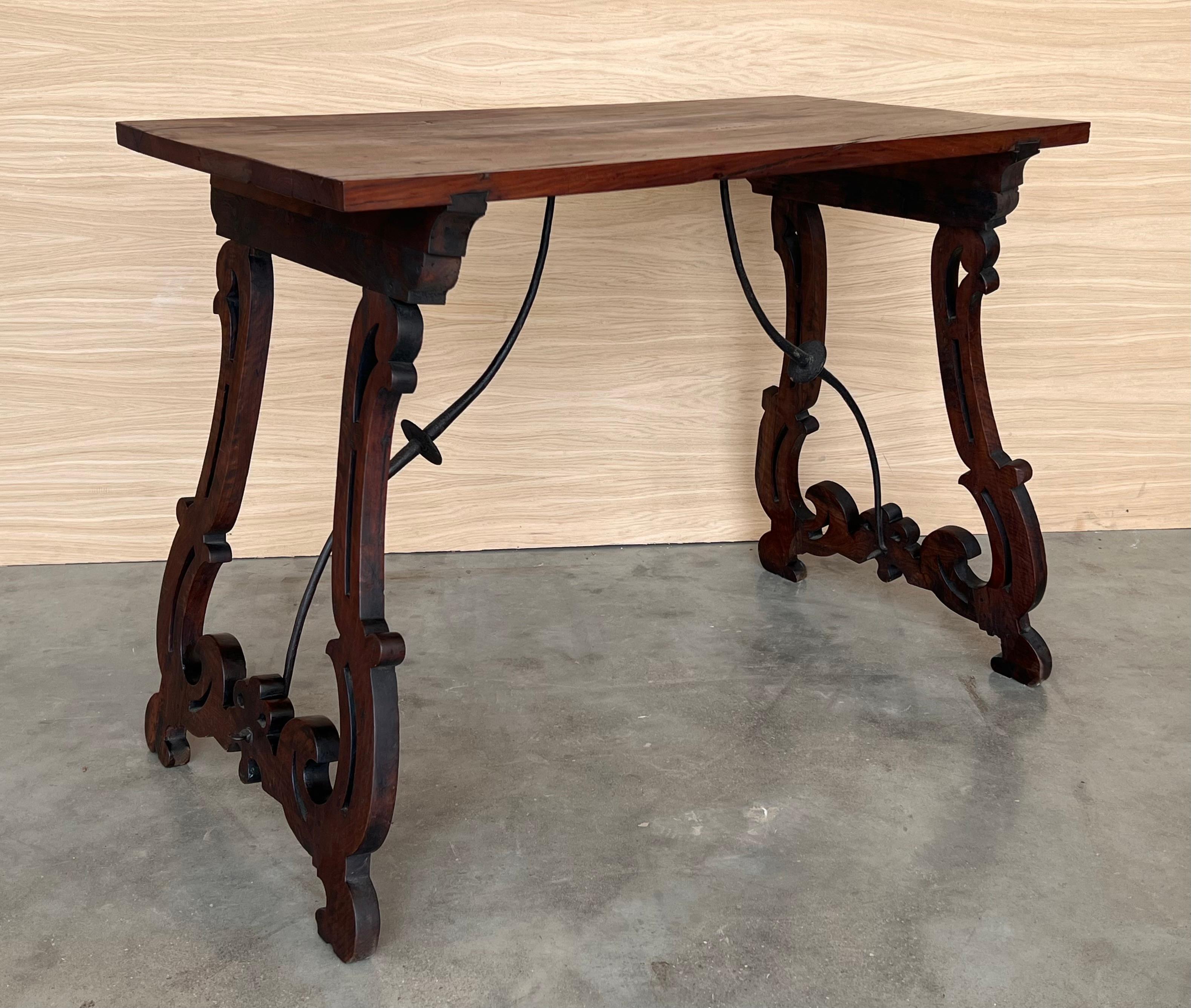 19th Spanish Side Table with Cared Turned Legs and Iron Stretcher 7