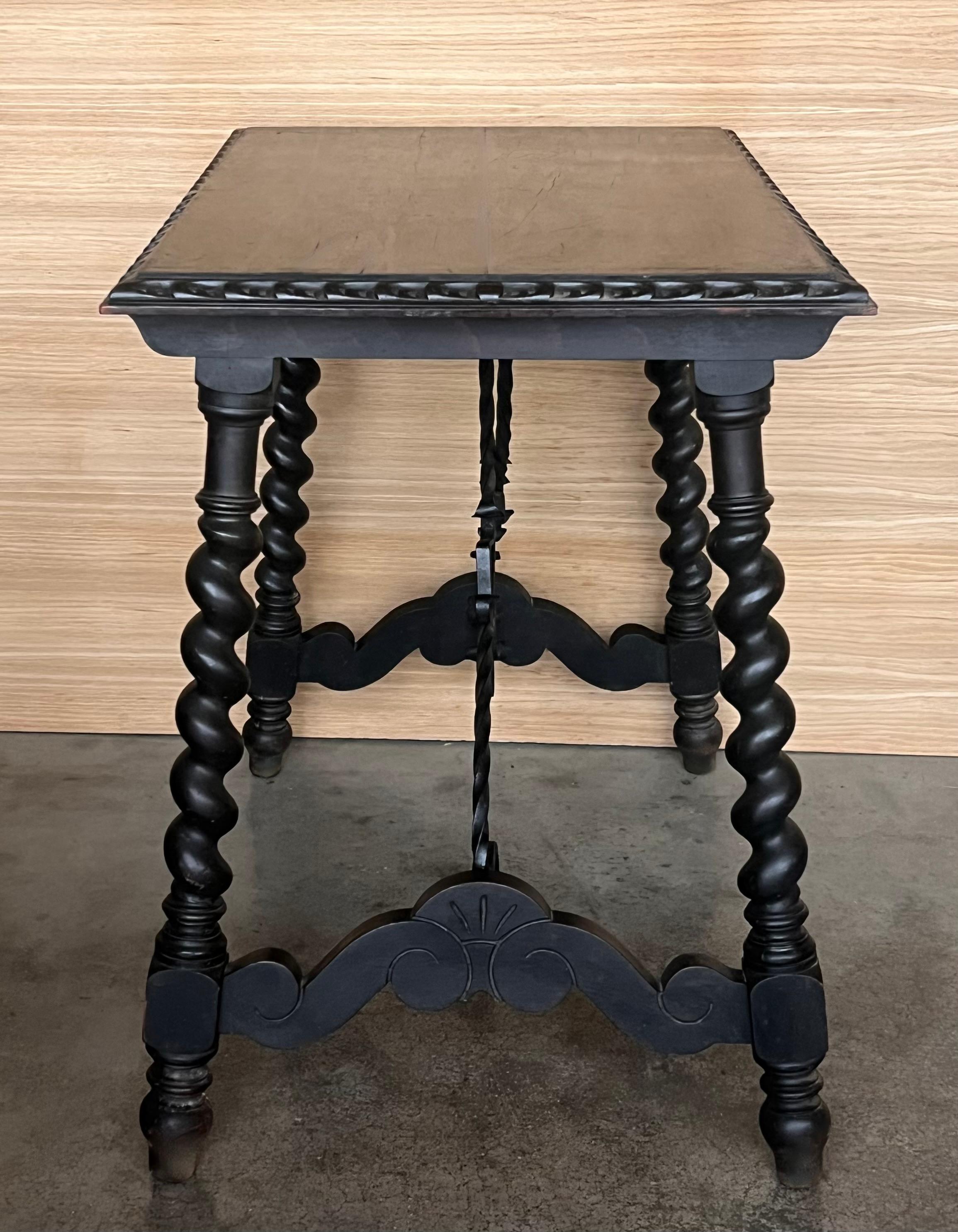 19th Spanish Side Table with Cared Turned Legs and Iron Stretcher For Sale 7