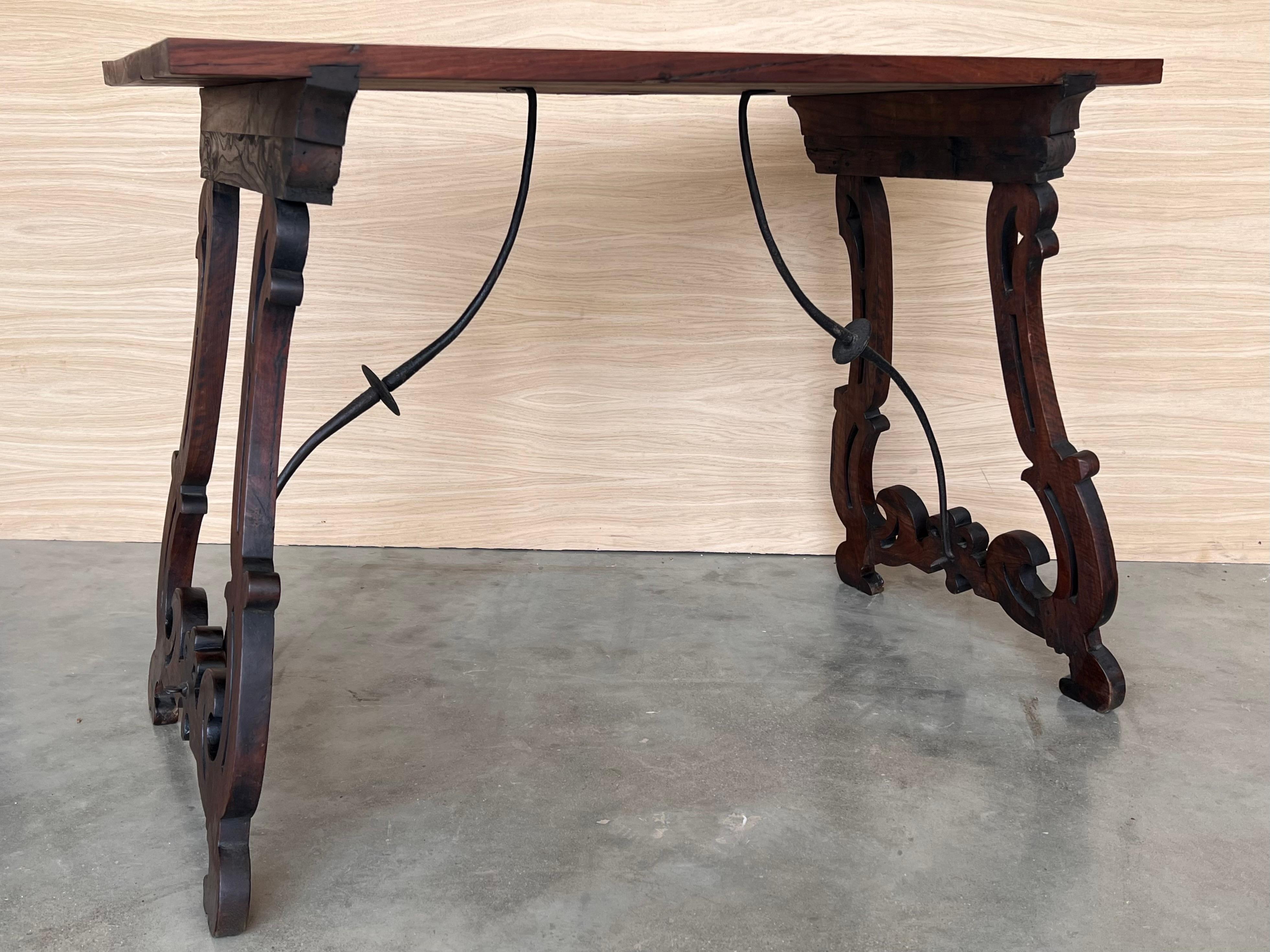 19th Spanish Side Table with Cared Turned Legs and Iron Stretcher 8
