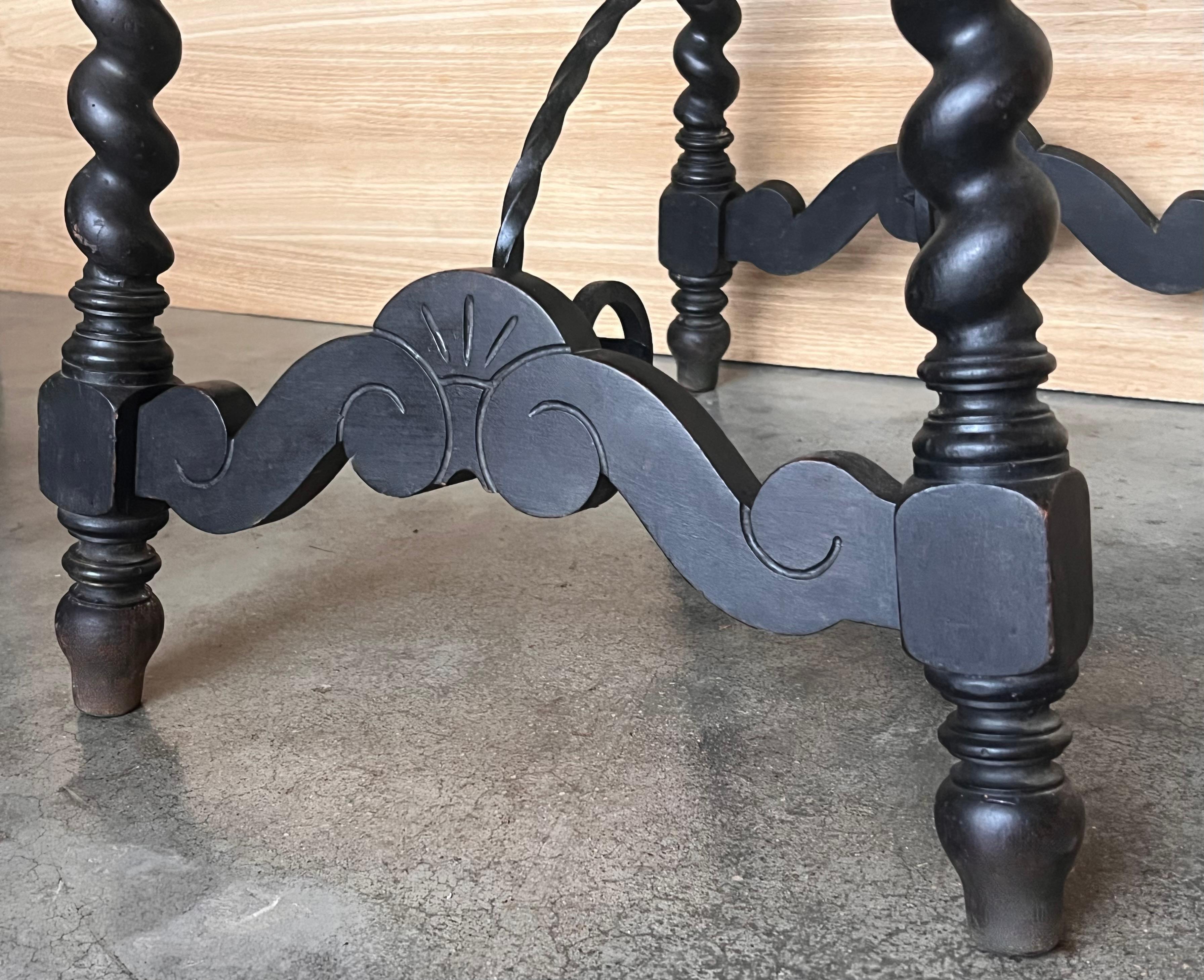 19th Spanish Side Table with Cared Turned Legs and Iron Stretcher For Sale 8