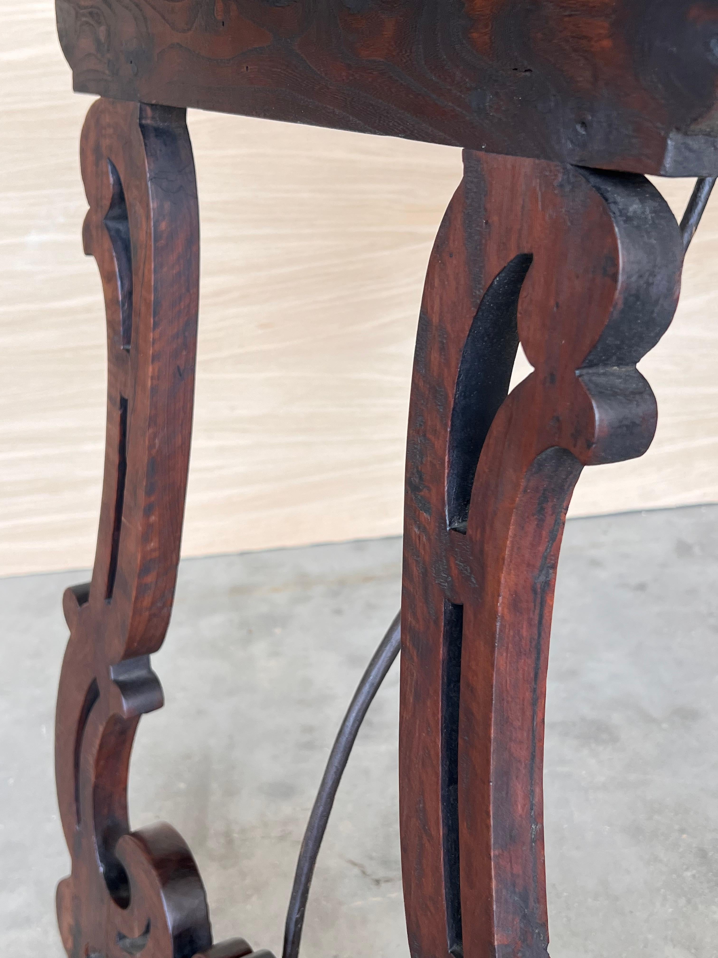 19th Spanish Side Table with Cared Turned Legs and Iron Stretcher 10