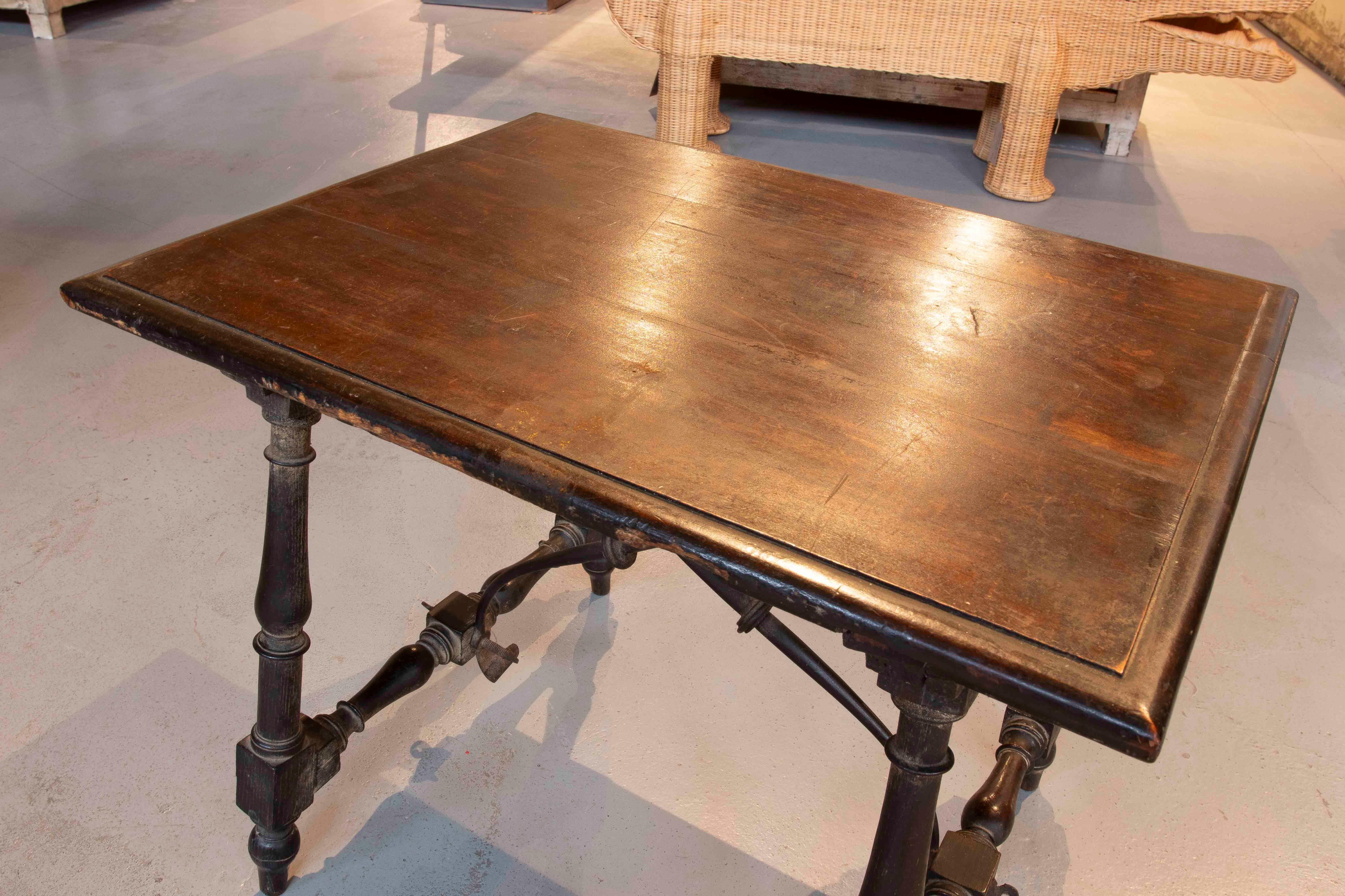 19th Century 19th Spanish Side Table with Wrought Iron Base For Sale