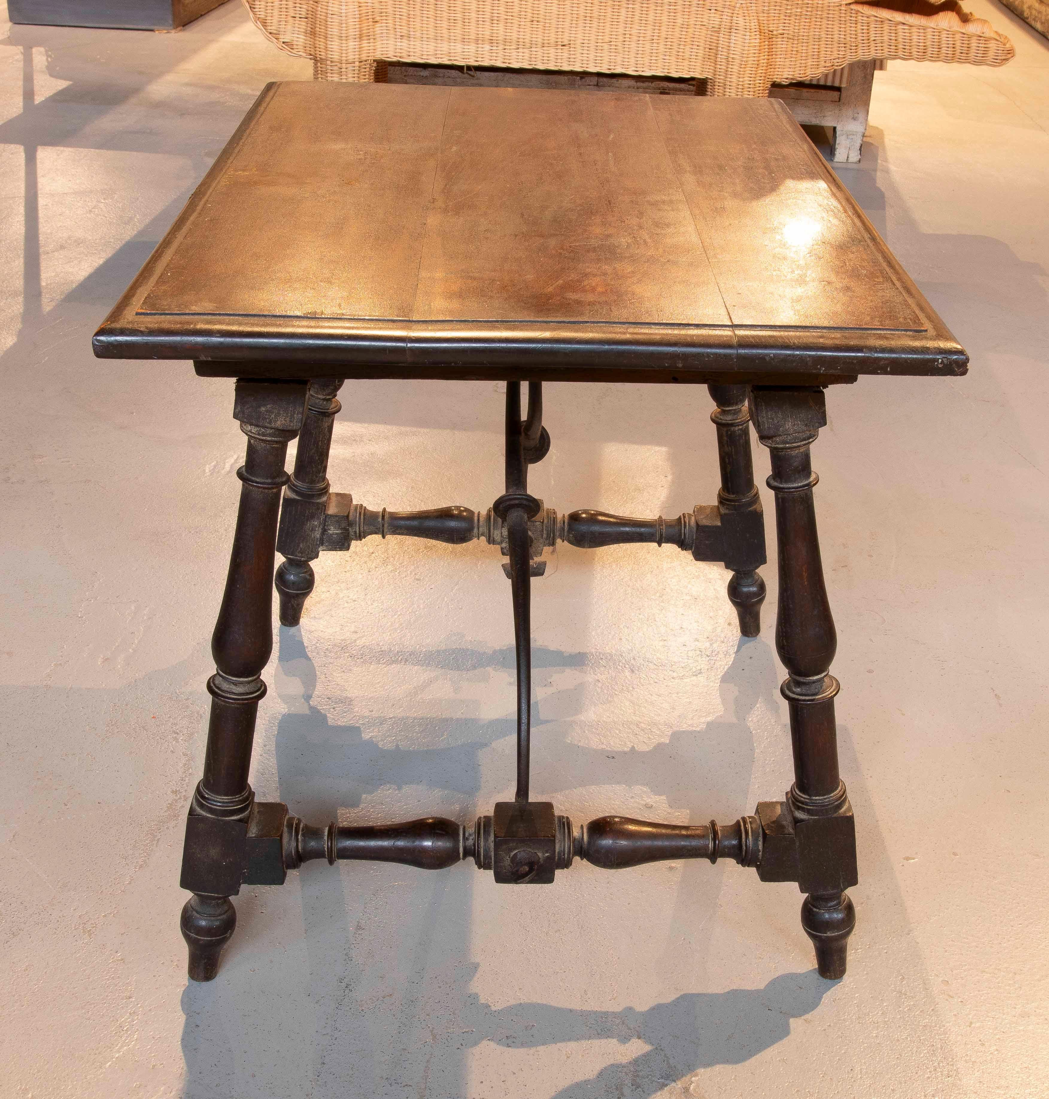 19th Spanish Side Table with Wrought Iron Base For Sale 1