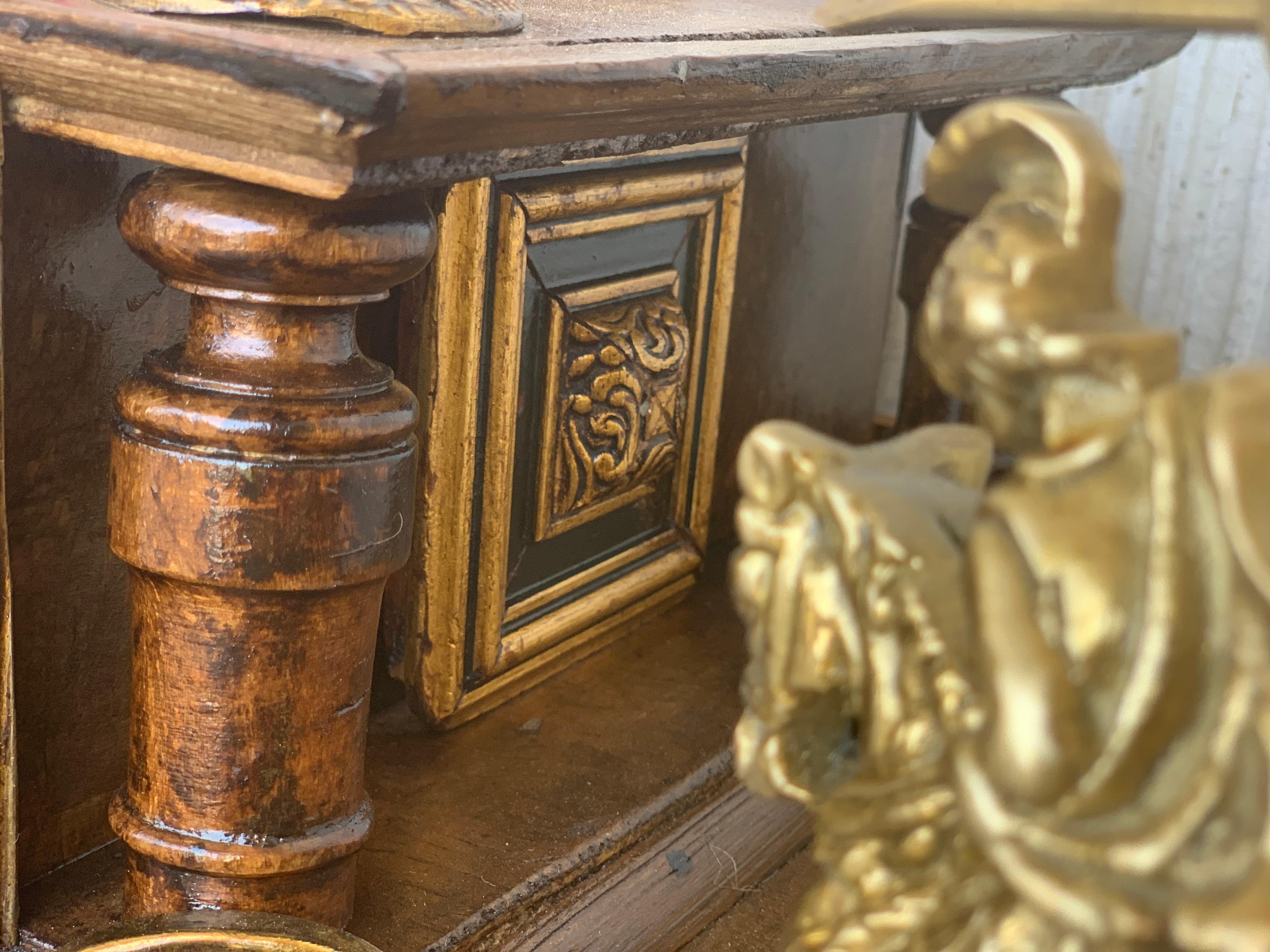 19th Century Spanish Victorian Carved Walnut and Bronze Reliefs Sewing Table For Sale 8