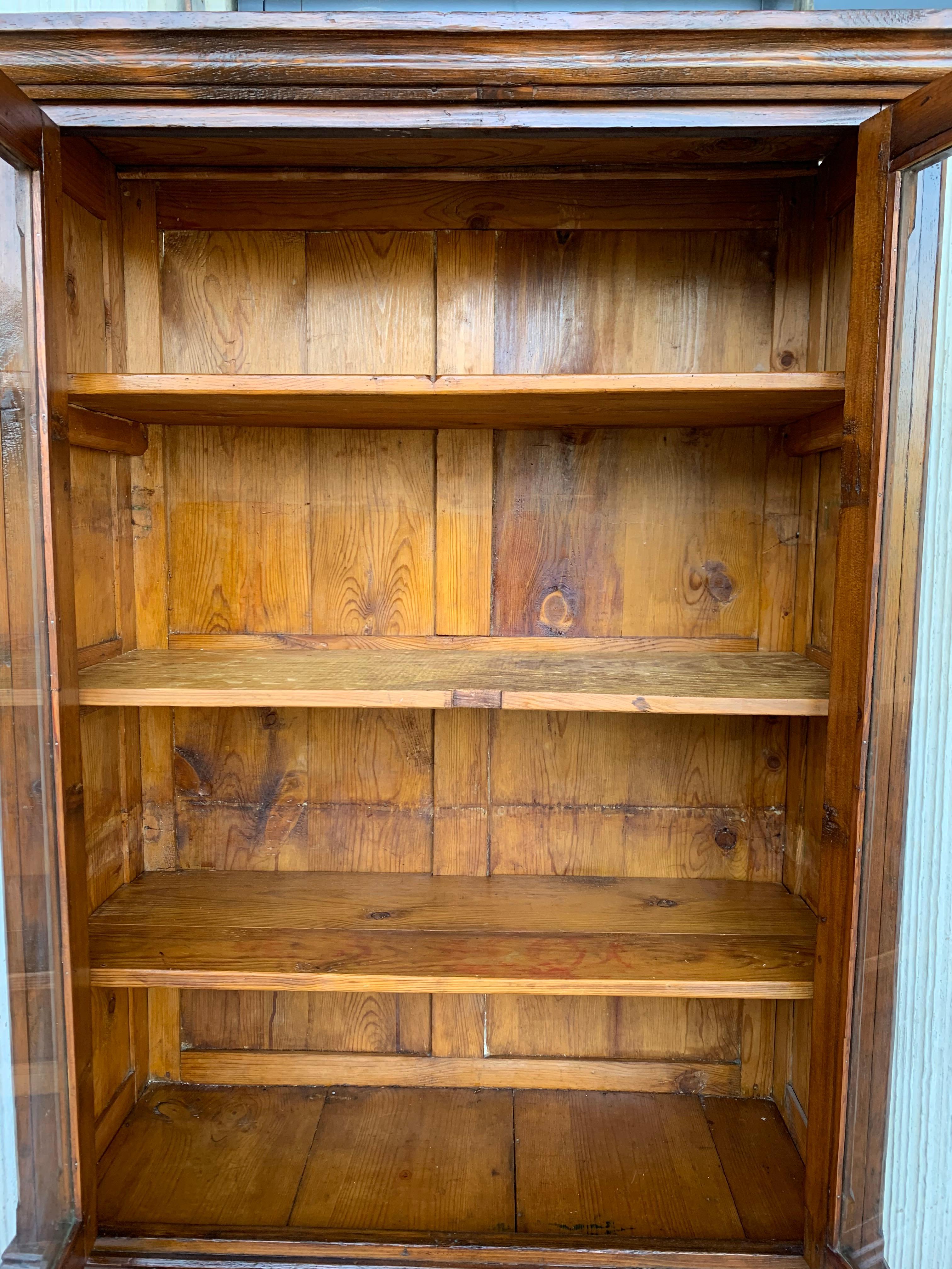 Walnut 19th Century Spanish Vitrine, Bookcase Tallboy Cabinet with Glass Doors